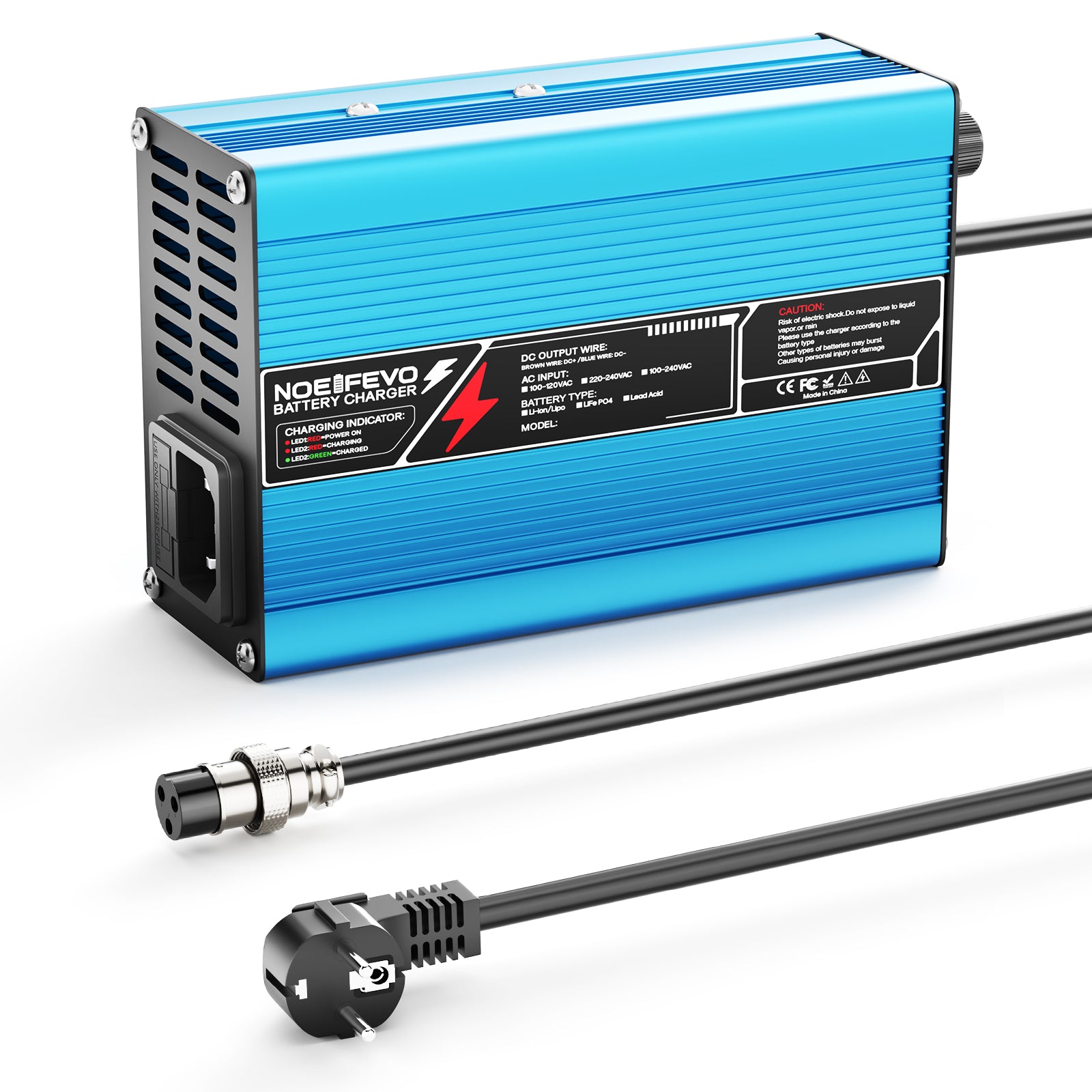 NOEIFEVO 58.8V 2A 2.5A 3A Lithium-Ladegerät für 14S 51.8V Li-Ion Lipo-Batterien, Kühlventilator, automatischer Abschaltung（BLUE）