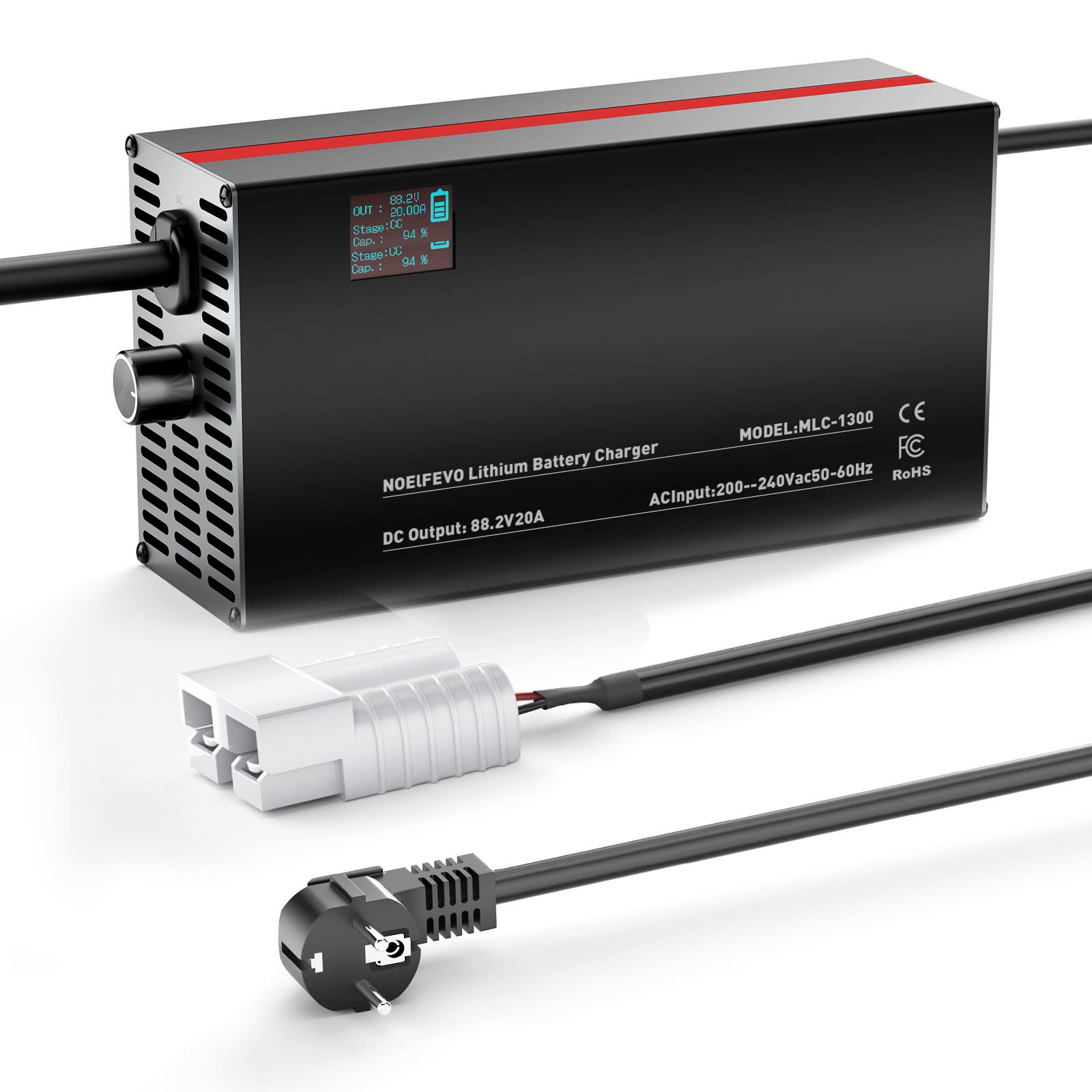 NOEIFEVO 88.2V 2-20A Lithium-Batterieladegerät für 77.7V 21S Lithium-Li-Ionen-Lipo-Batterie, LCD-Anzeige, Strom einstellbar, Ladegerät für E-Bike, Roller, Elektromotorrad