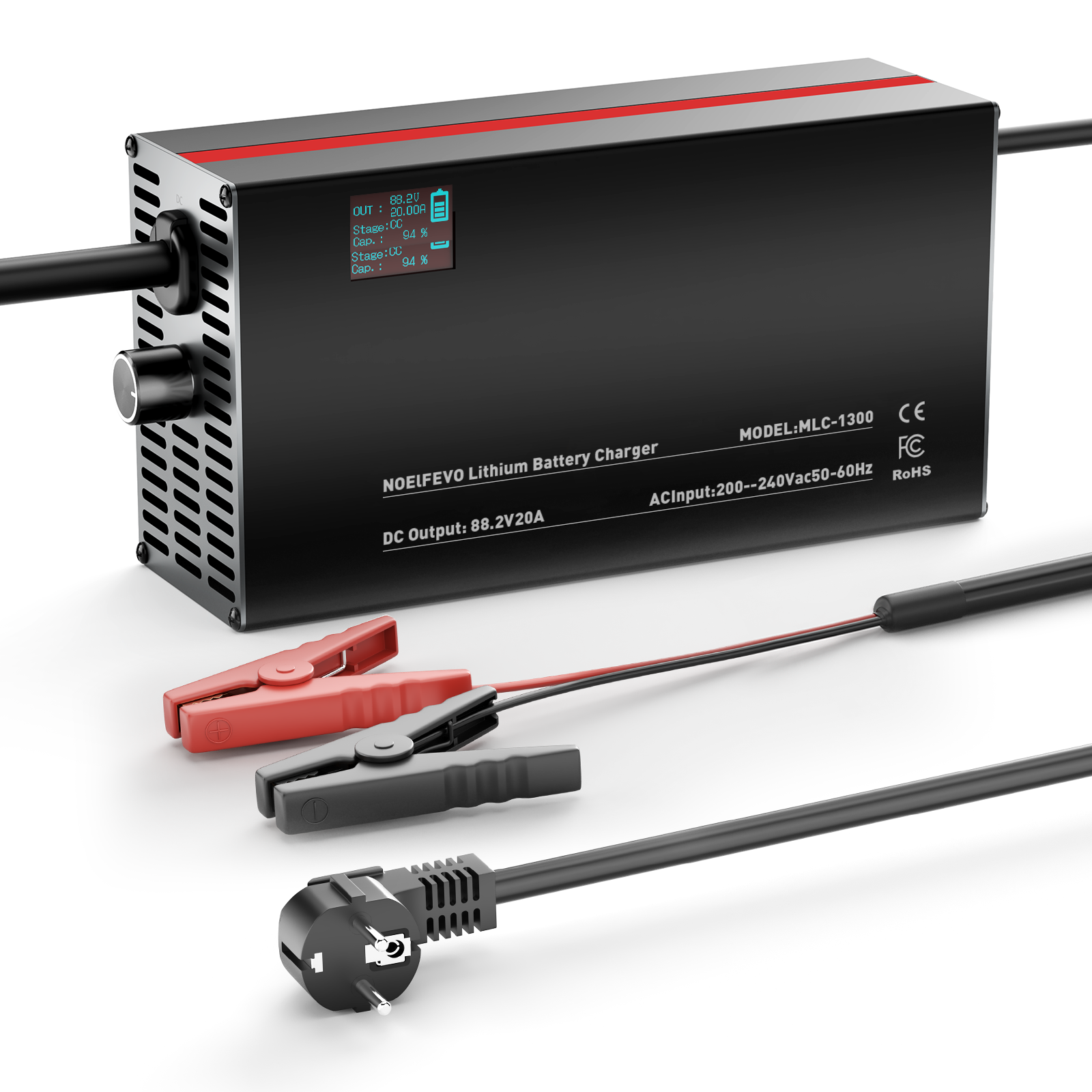 NOEIFEVO 88.2V 2-20A Lithium-Batterieladegerät für 77.7V 21S Lithium-Li-Ionen-Lipo-Batterie, LCD-Anzeige, Strom einstellbar, Ladegerät für E-Bike, Roller, Elektromotorrad