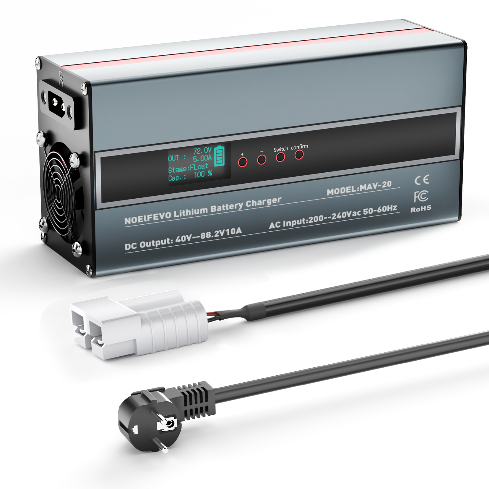 NOEIFEVO 2-10A Strom 42V-88,2V Spannung Einstellbar Li-Ion LiFePO4 Lithium-Ladegerät Für 36V 48V 60V 72V 74V Batterie（2025 Aktualisierte Version）