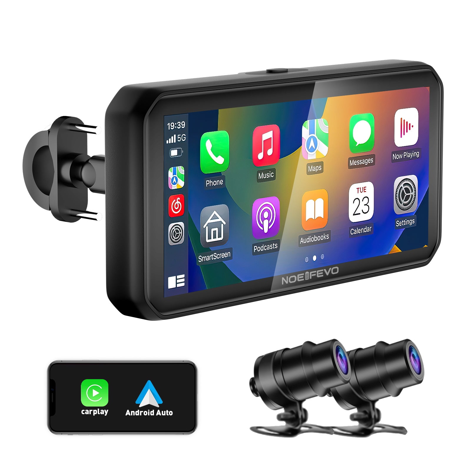 NOEIFEVO MT9B Motorrad-Carplay-Bildschirm mit Toter-Winkel-Erkennungsfunktion, kabelloses CarPlay und Android-Auto, tragbarer wasserdichter 6,3-Zoll-Touchscreen, verbessertes Dual-Bluetooth, Navigation