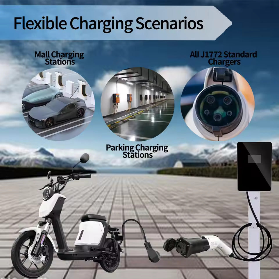 Noeifevo J1772 Typ1-Stecker auf Schuko-Steckdosenadapter, 220 V 16 A EV-Ladeanschlussadapter EVSE-Stecker für Wohnmobil-Elektroroller