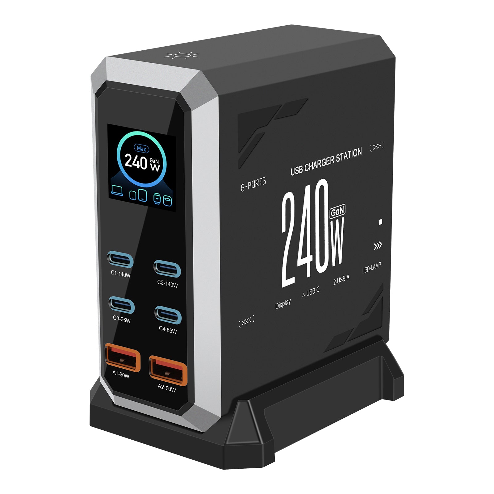 NOEIFEVO 240W USB-Ladestation mit 6 Anschlüssen, PD3.1 140W USB Typ-C & PPS/PD USB Typ-A Ladegerät – Desktop-Schnellladestation kompatibel mit MacBook, Laptops, Tablets, iPhone, Samsung Smartphones