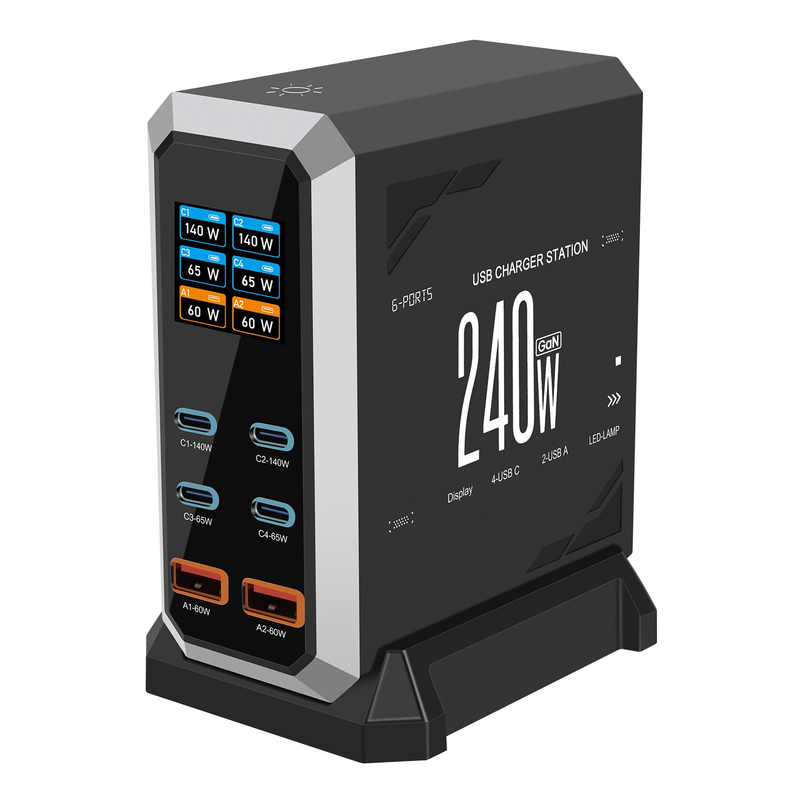 NOEIFEVO 240W USB-Ladestation mit 6 Anschlüssen, PD3.1 140W USB Typ-C & PPS/PD USB Typ-A Ladegerät – Desktop-Schnellladestation kompatibel mit MacBook, Laptops, Tablets, iPhone, Samsung Smartphones