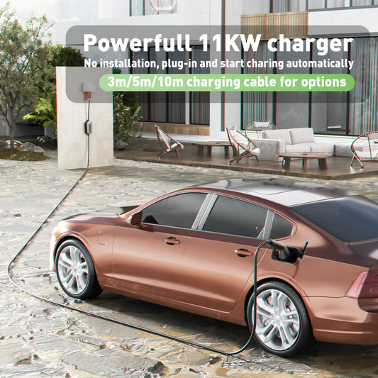 NOEIFEVO F095-3 Type 2 vers CEE16A câble de charge EV pour véhicule électrique, Wallbox 11 kW avec courant réglable de 6 A à 16 A, 4 m / 6 m / 11 m / 16 m