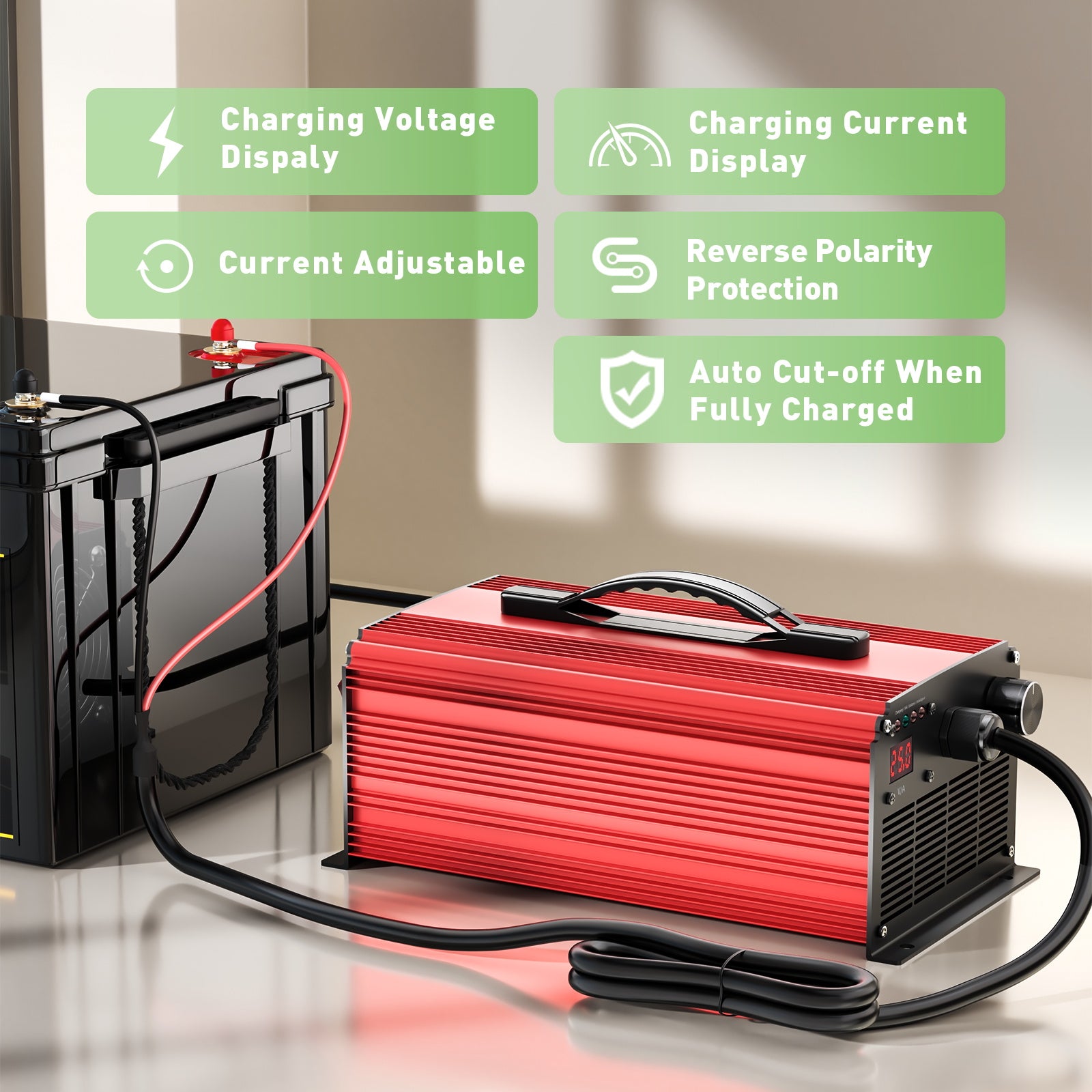 NOEIFEVO 42V 25A Lithium-Batterieladegerät für 37V (36V) 10S Lithium-Li-Ionen-Lipo-Batterie, LCD-Display, Strom einstellbar, Ladegerät für E-Bike, Roller, Elektromotorrad