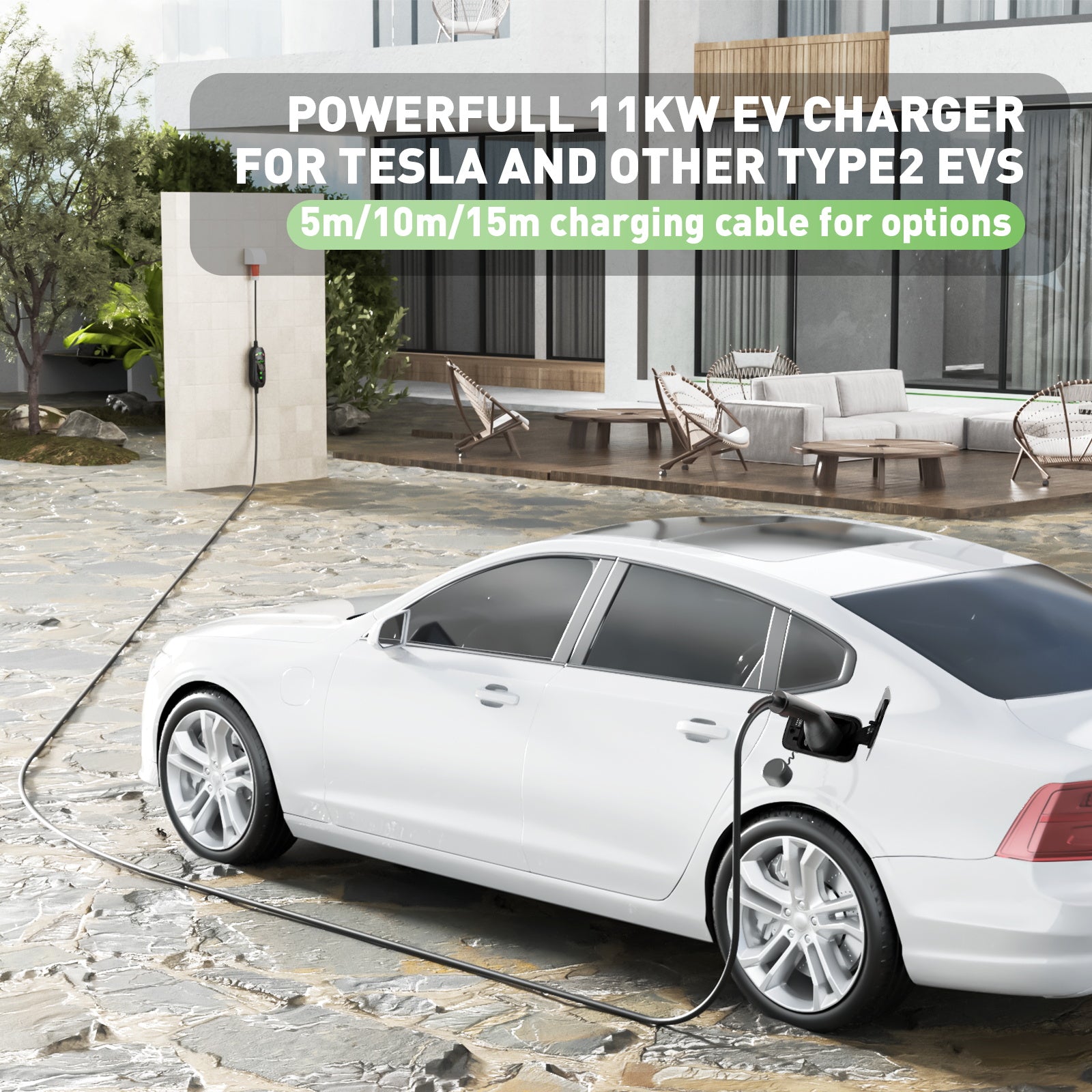 NOEIFEVO Master Traveller EV Wallbox 11kW mit Tesla Unlock-Taste, Mobile Ladestation 3-Phasen 400V (6-16A einstellbar), 5m/10m Type 2 Ladekabel mit EU-Reiseadapter (CEE32/CEE16A/Schuko/Type2 Stecker).