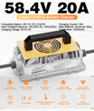 NOEIFEVO 58.4V 20A Lithium Lifepo4 Akku Ladegerät für 48V (51.2V)16S Akku, Wasserdicht, 0 V BMS-Aktivierung, automatische Abschaltung mit Vollschutz