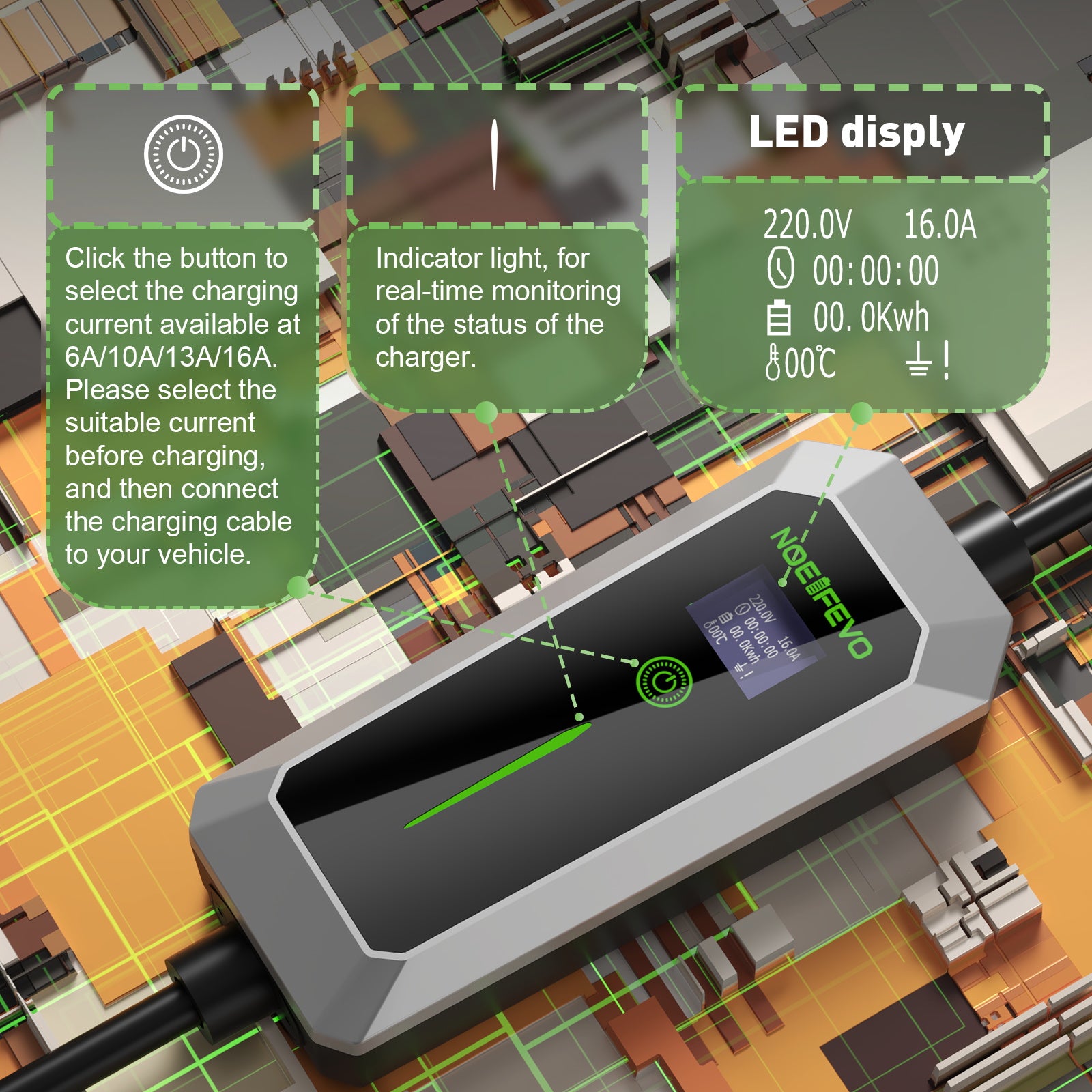 NOEIFEVO Typ 2 3.5 kW EV-Ladegerät, mobiles EV-Ladekabel mit Schuko, 5M/10M Ladekabel, Regenfest, Außeneinsatz