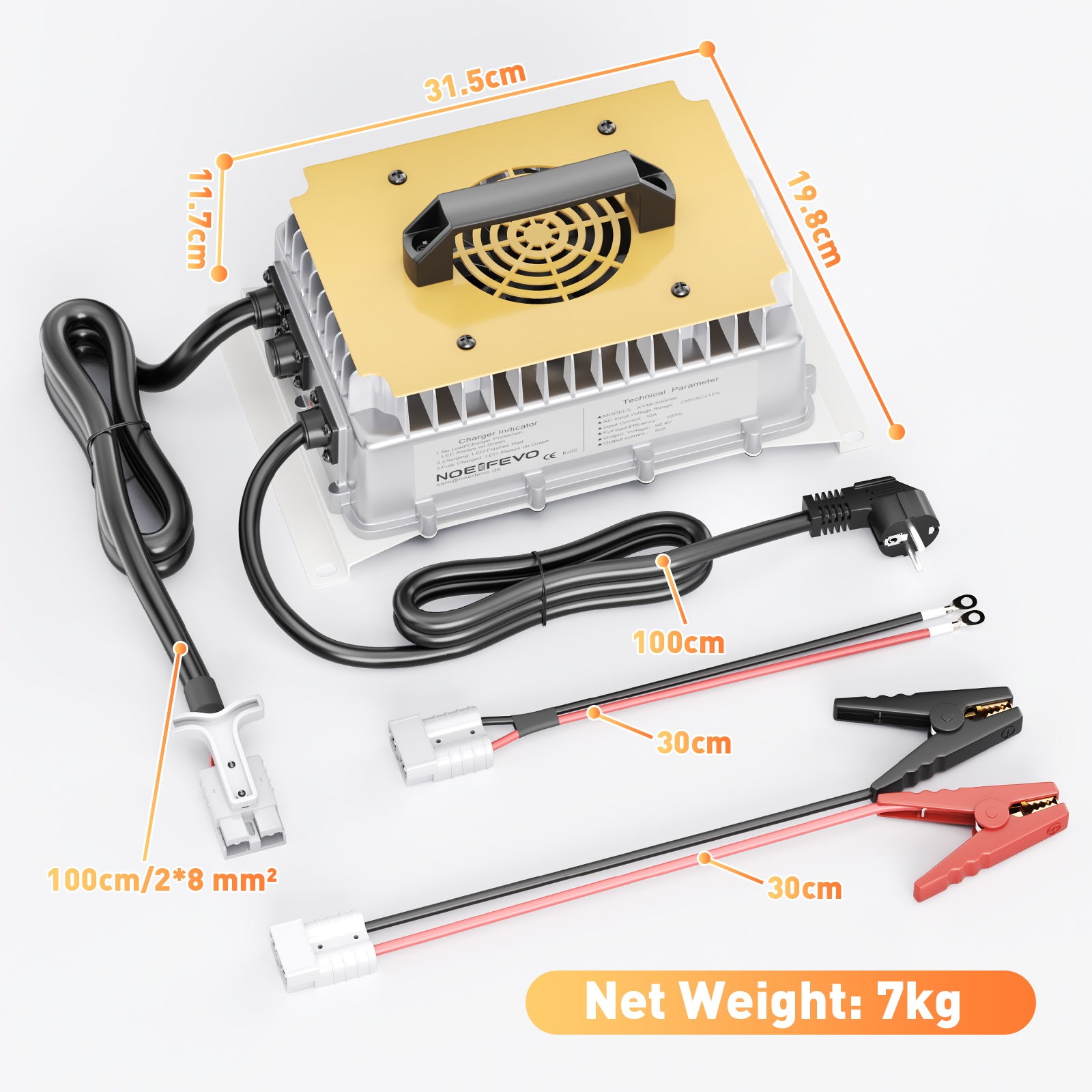 NOEIFEVO 58.4V 50A LiFePO4 Akku Ladegerät für 51.2V(48V) 16S LiFePO4 Batterie, wasserdicht, 0V BMS Aktiviert