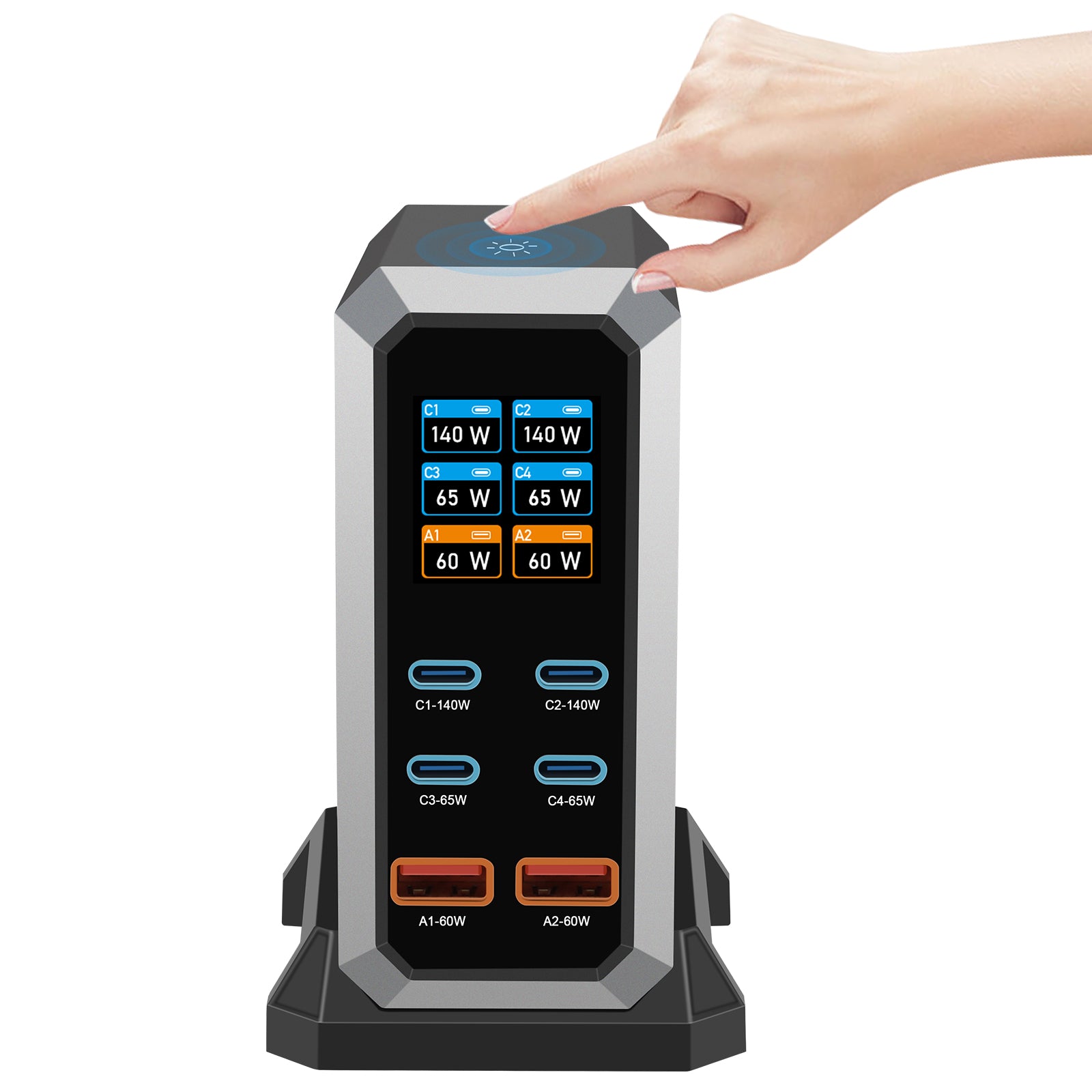 NOEIFEVO 240W USB-Ladestation mit 6 Anschlüssen, PD3.1 140W USB Typ-C & PPS/PD USB Typ-A Ladegerät – Desktop-Schnellladestation kompatibel mit MacBook, Laptops, Tablets, iPhone, Samsung Smartphones