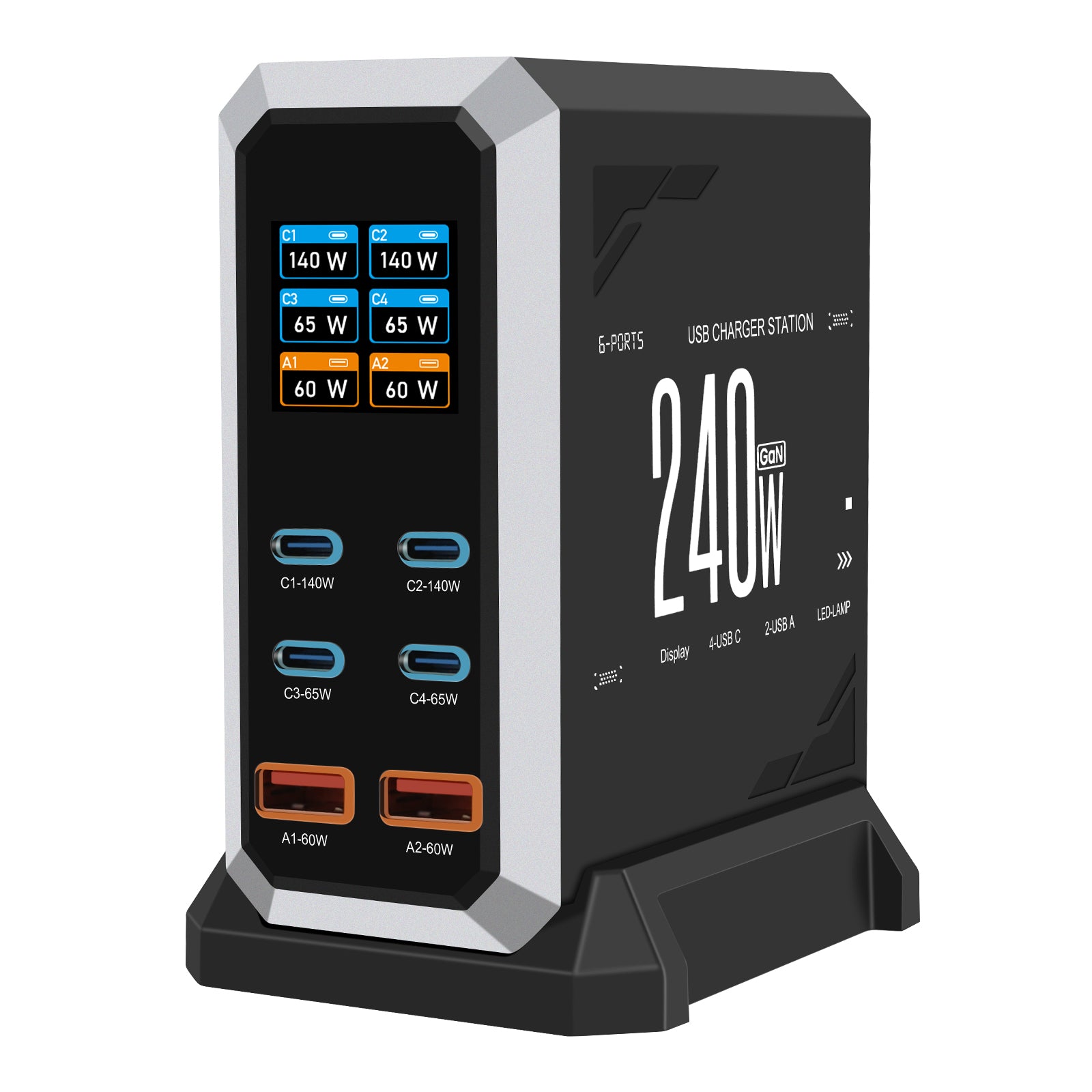 NOEIFEVO 240W USB-Ladestation mit 6 Anschlüssen, PD3.1 140W USB Typ-C & PPS/PD USB Typ-A Ladegerät – Desktop-Schnellladestation kompatibel mit MacBook, Laptops, Tablets, iPhone, Samsung Smartphones