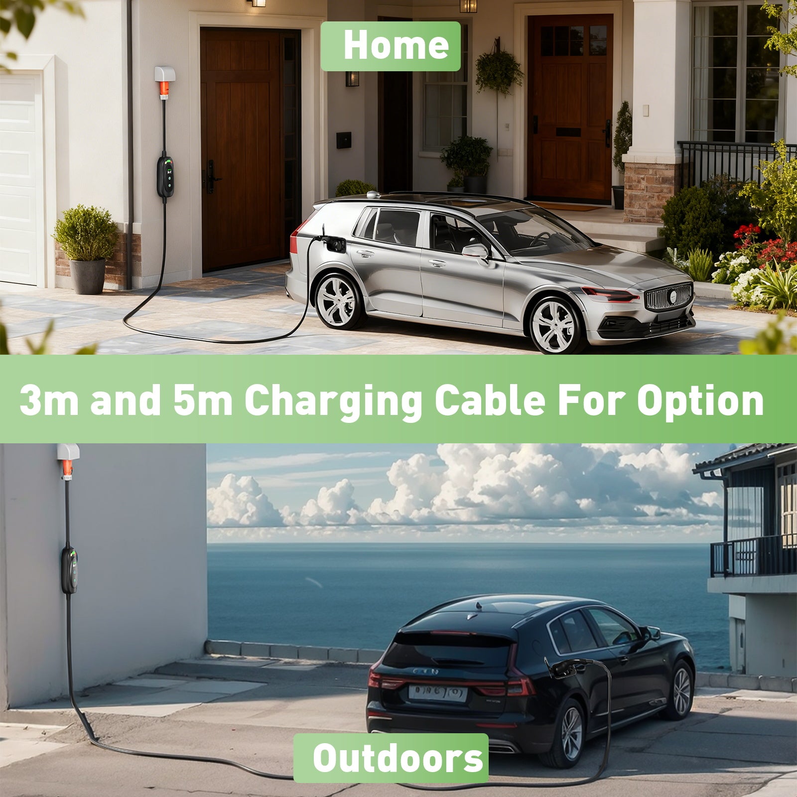 NOEIFEVO 11kW 3-Phasen Typ2 Mobile Wallbox mit EU-Reiseadapter (CEE32/CEE16A/Schuko/Type2 Stecker), 6-16 A Einstellbarer Ladestrom, 1-10 Stunden Verzögerungs-Ladung, CEE 16A auf Typ2 Tragbarer EV-Ladegerät Für alle Typ2 EV & PHEV