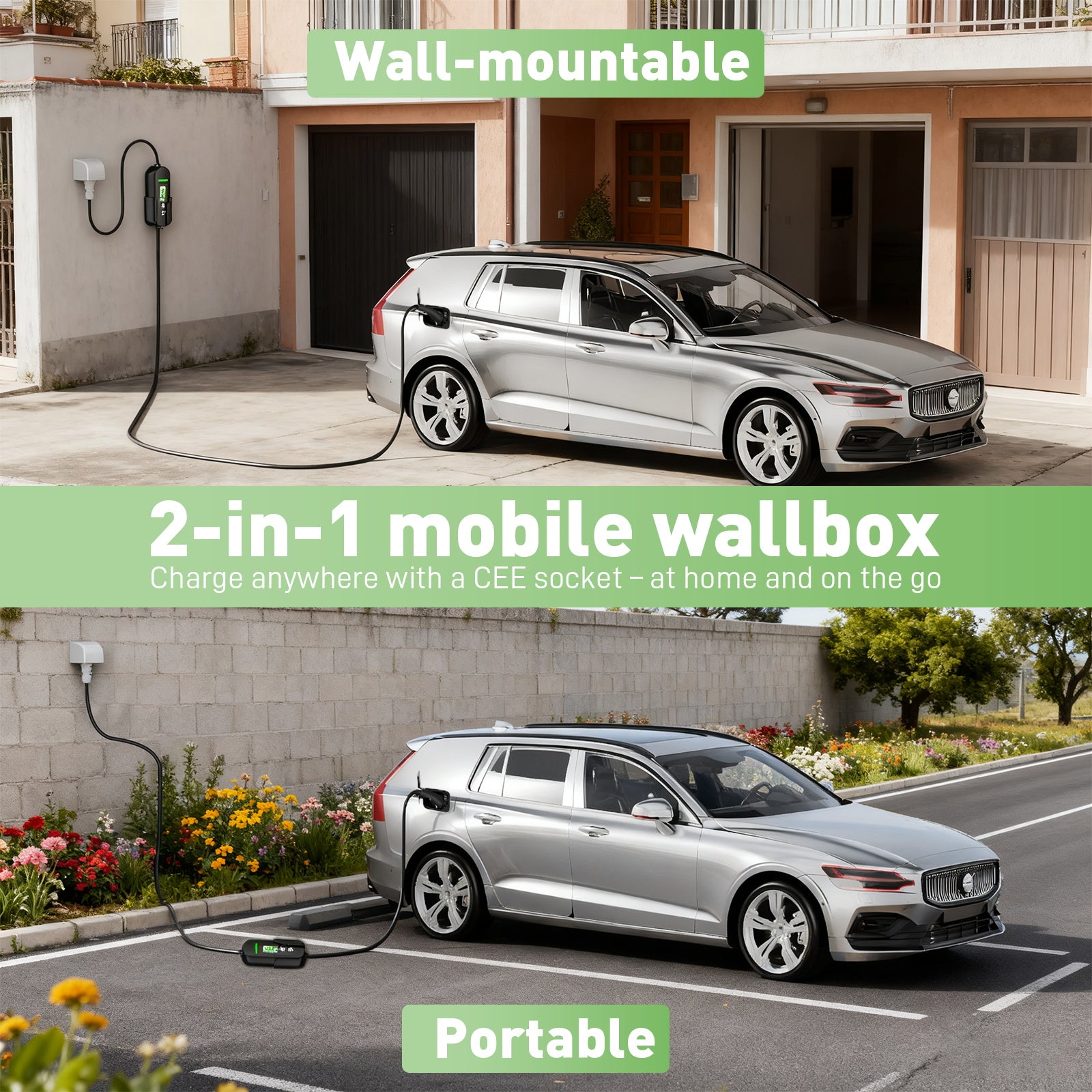 NOEIFEVO Typ2 Mobile Wallbox/Ladestation 11 kW 3-Phasen, 8-16 A Einstellbarer Ladestrom, 1-12 Stunden Verzögerungs-Ladung, CEE 16A auf Typ2 Tragbarer EV-Ladegerät mit 5m Ladekabel, Für alle Typ2 EV & PHEV