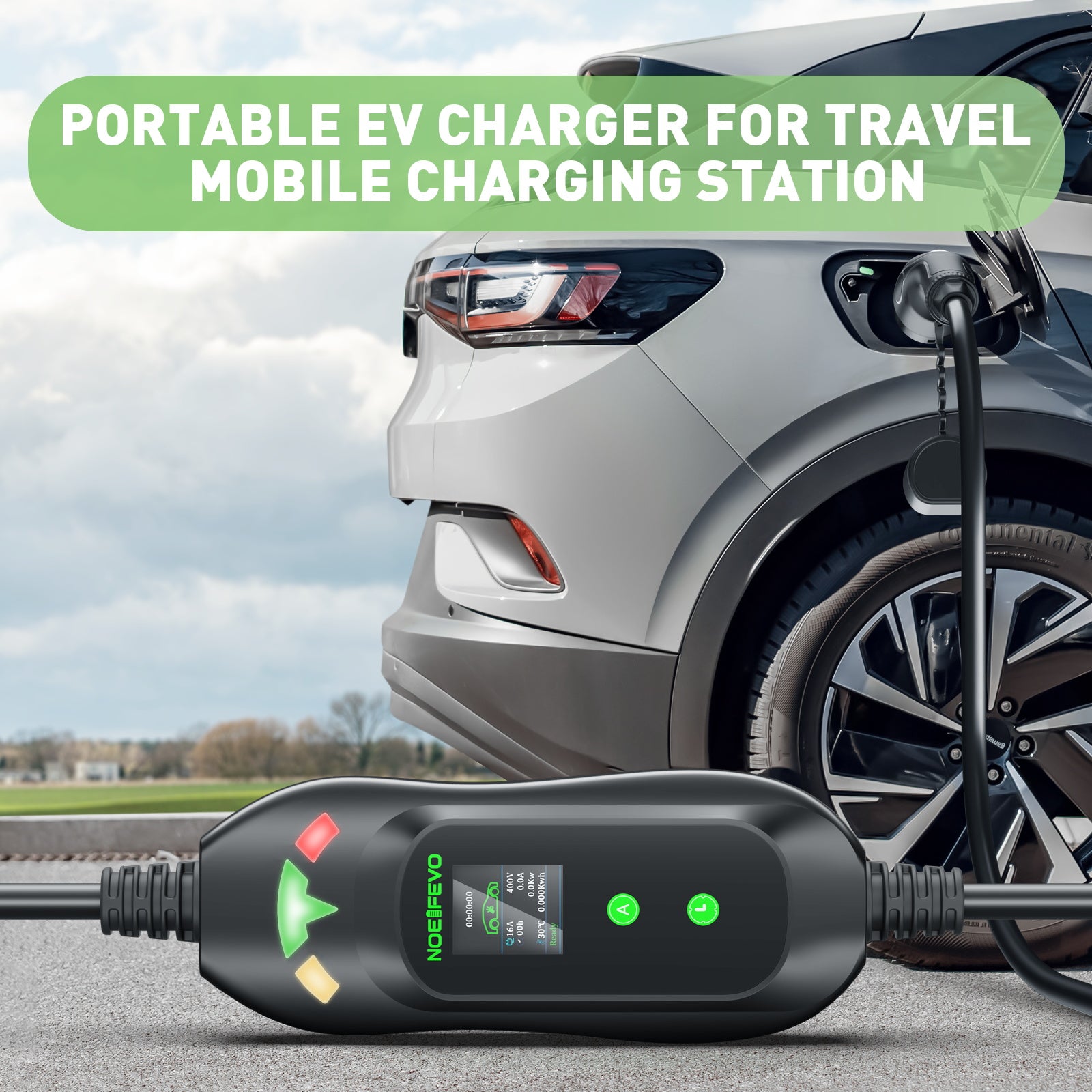 NOEIFEVO Master Traveller EV Wallbox 11kW mit Tesla Unlock-Taste, Mobile Ladestation 3-Phasen 400V (6-16A einstellbar), 5m/10m Type 2 Ladekabel mit EU-Reiseadapter (CEE32/CEE16A/Schuko/Type2 Stecker).