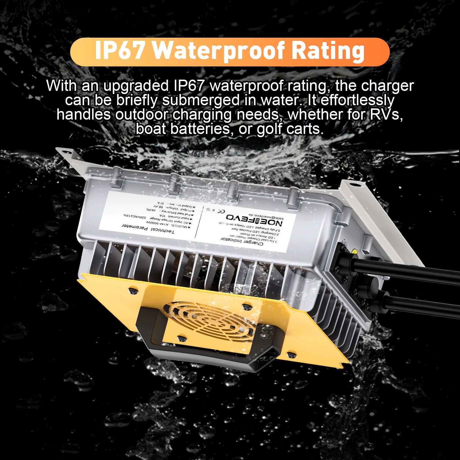 NOEIFEVO 58.4V 50A LiFePO4 Akku Ladegerät für 51.2V(48V) 16S LiFePO4 Batterie, wasserdicht, 0V BMS Aktiviert
