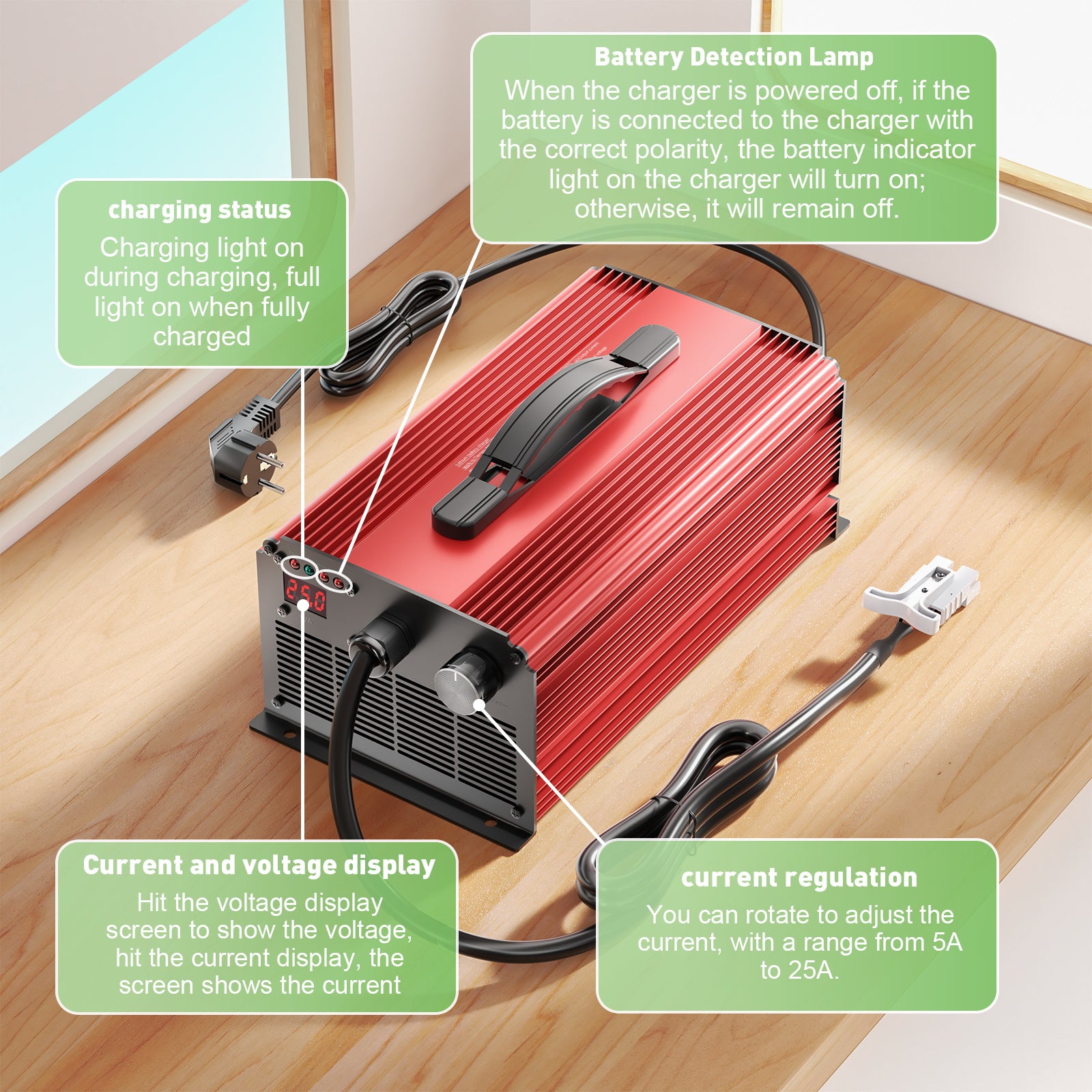 Noeifevo 73V 25A LiFePO4-Batterieladegerät für 64V (60V) 20S LiFePO4-Lithiumbatterie, für RVS-Boot-Golfwagen-Heimenergiespeichersysteme