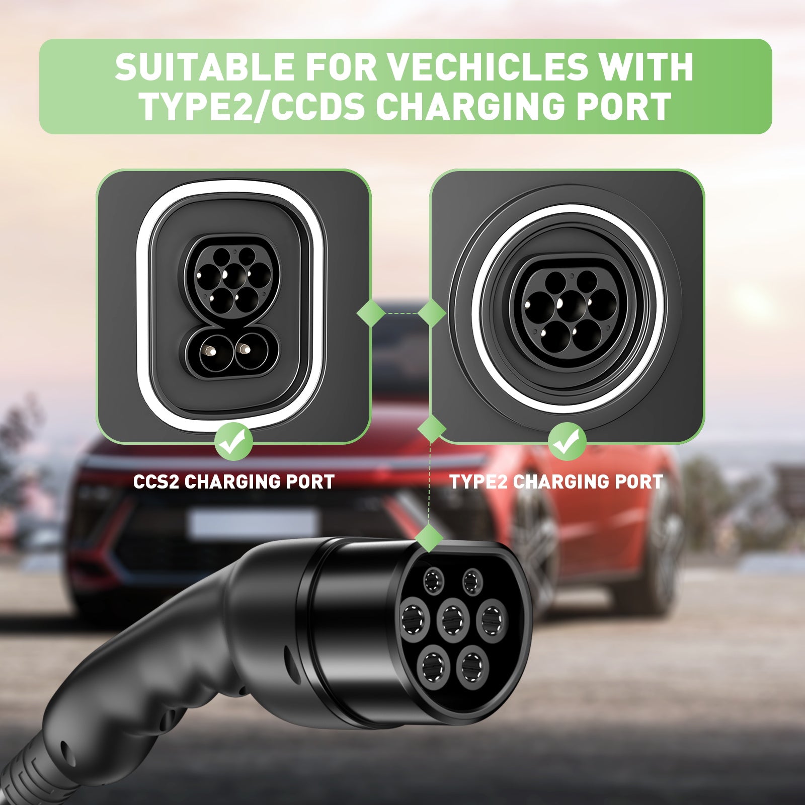 NOEIFEVO 11kW 3-Phasen Typ2 Mobile Wallbox mit EU-Reiseadapter (CEE32/CEE16A/Schuko/Type2 Stecker), 6-16 A Einstellbarer Ladestrom, 1-10 Stunden Verzögerungs-Ladung, CEE 16A auf Typ2 Tragbarer EV-Ladegerät Für alle Typ2 EV & PHEV