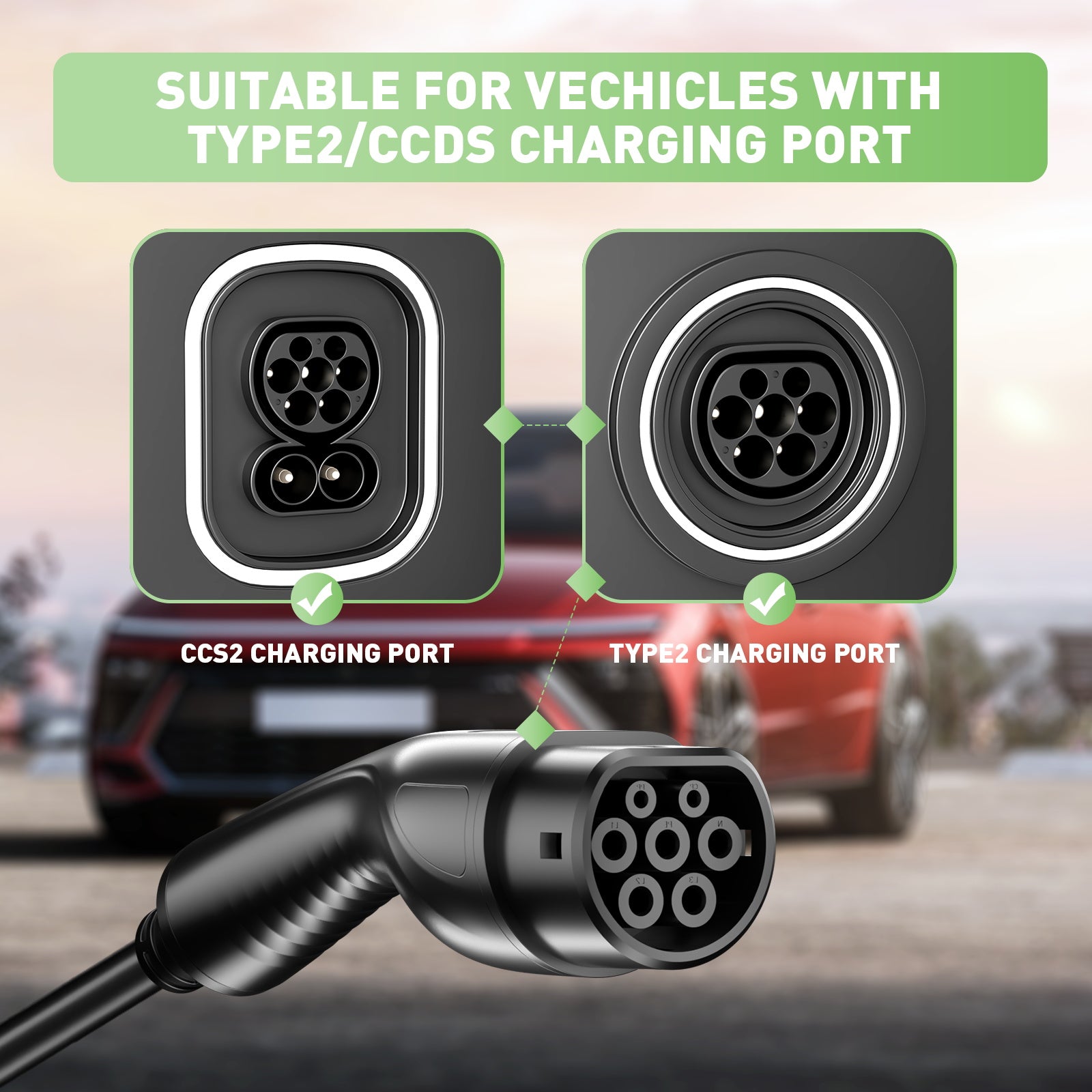 NOEIFEVO Typ2 Mobile Wallbox/Ladestation 11 kW 3-Phasen, 8-16 A Einstellbarer Ladestrom, 1-12 Stunden Verzögerungs-Ladung, CEE 16A auf Typ2 Tragbarer EV-Ladegerät mit 5m Ladekabel, Für alle Typ2 EV & PHEV