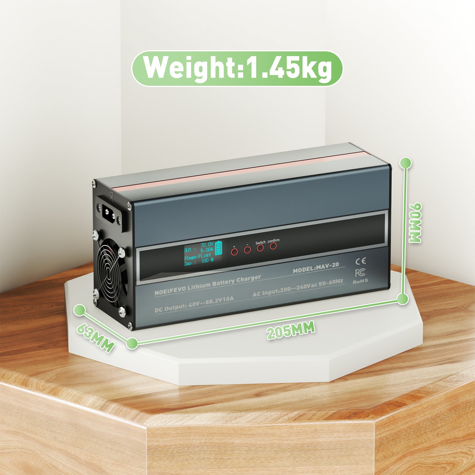 NOEIFEVO 2-10A Strom 42V-88,2V Spannung Einstellbar Li-Ion LiFePO4 Lithium-Ladegerät Für 36V 48V 60V 72V 74V Batterie（2025 Aktualisierte Version）