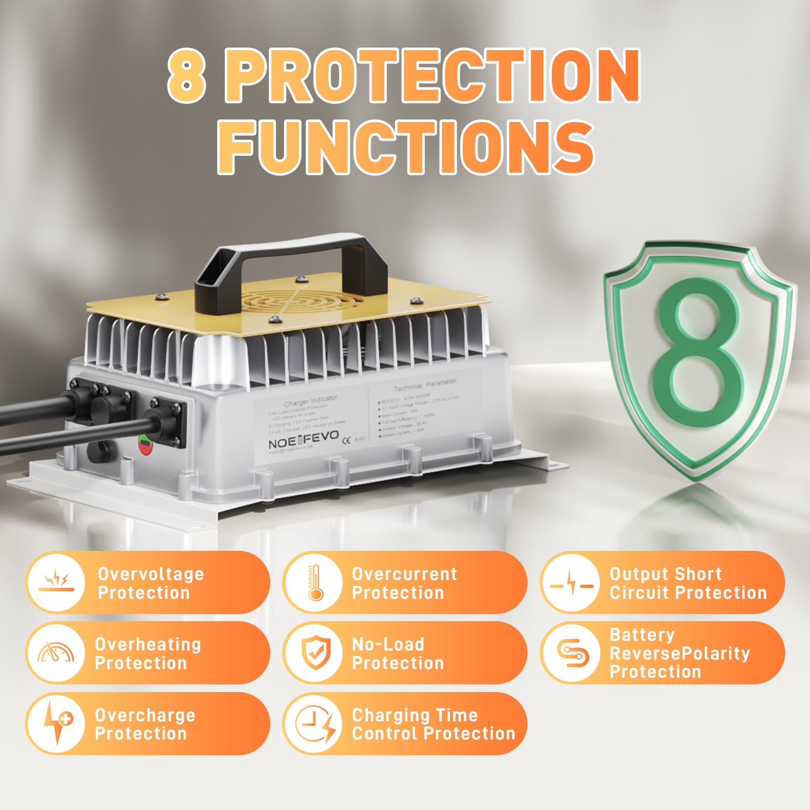 NOEIFEVO 58.4V 50A LiFePO4 Akku Ladegerät für 51.2V(48V) 16S LiFePO4 Batterie, wasserdicht, 0V BMS Aktiviert