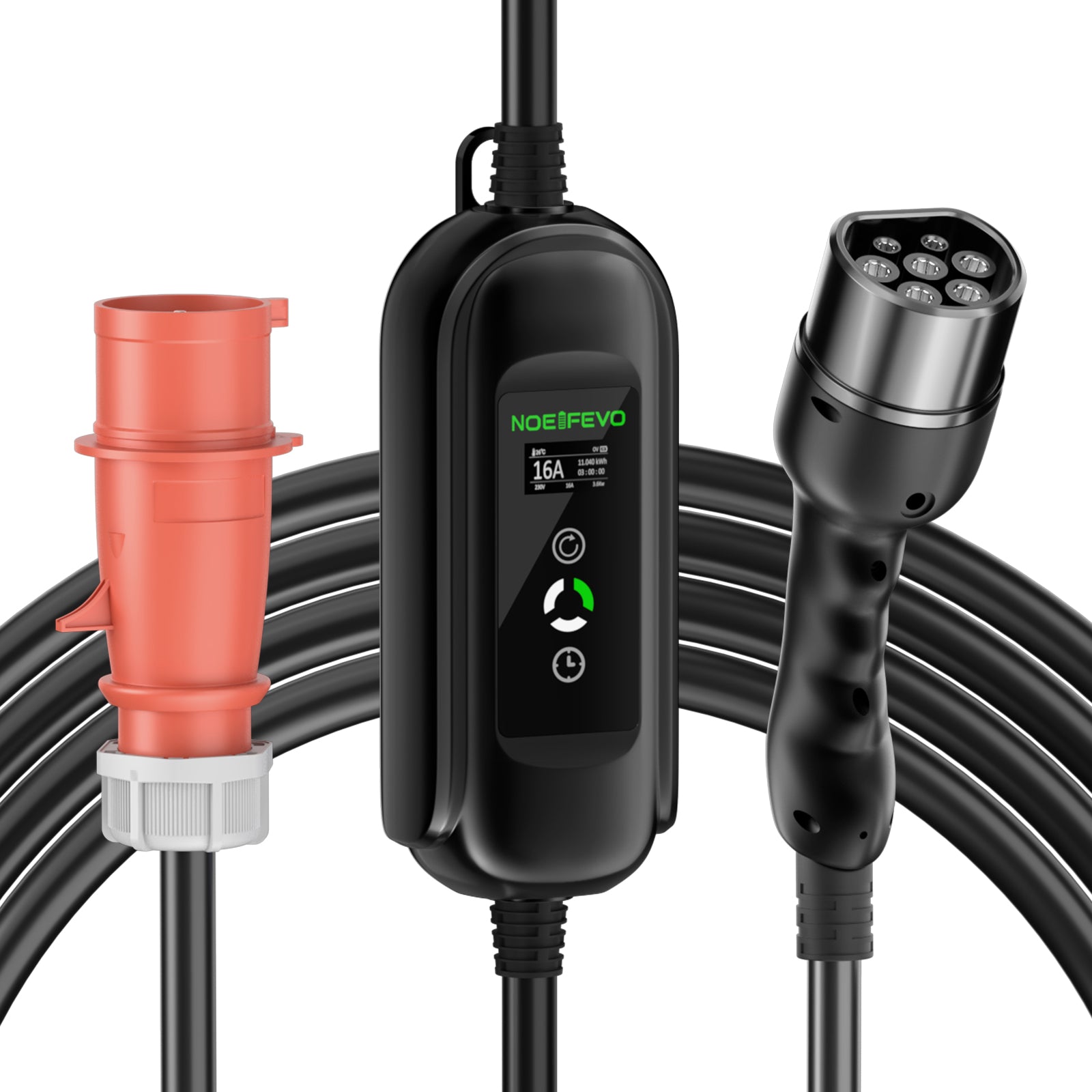 Noeifevo Typ2 Mobile EV Wallbox, 11KW 3-phasig CEE16A Einstellbarer Ladeleistung EV Ladegerät, 5m/10m/15m EV Ladekabel für Model Y/3, ID.3/4/5, MG4, EX30, e-up, e-tron, Zoe und andere EV
