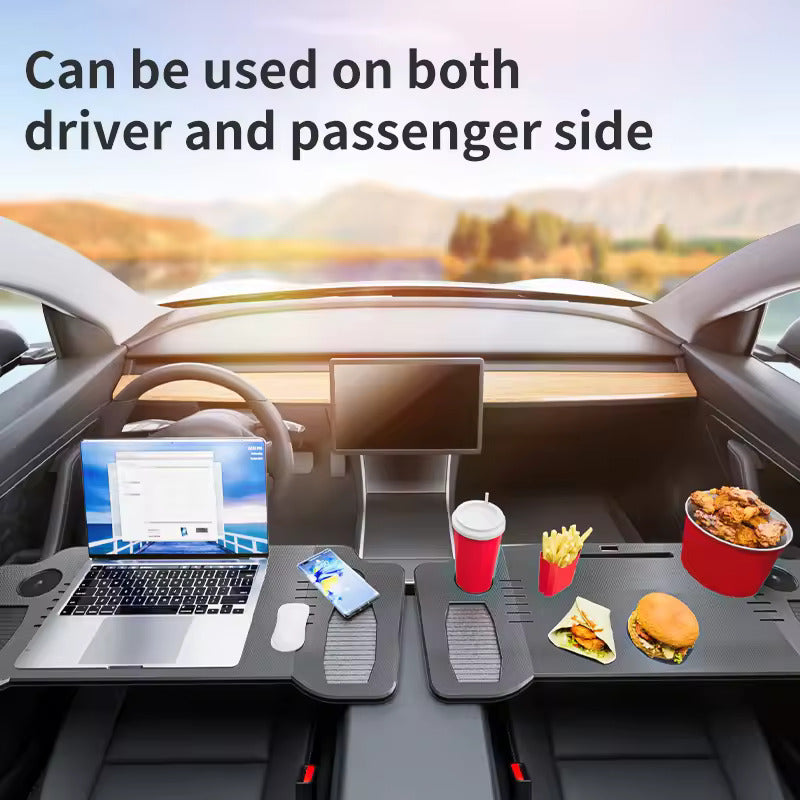 Tragbarer Tisch für Tesla Model 3 / Y / S – Lenkrad-Tisch für Laptop, klappbarer Fronttisch zum Arbeiten und Essen (77,5 × 30 cm)