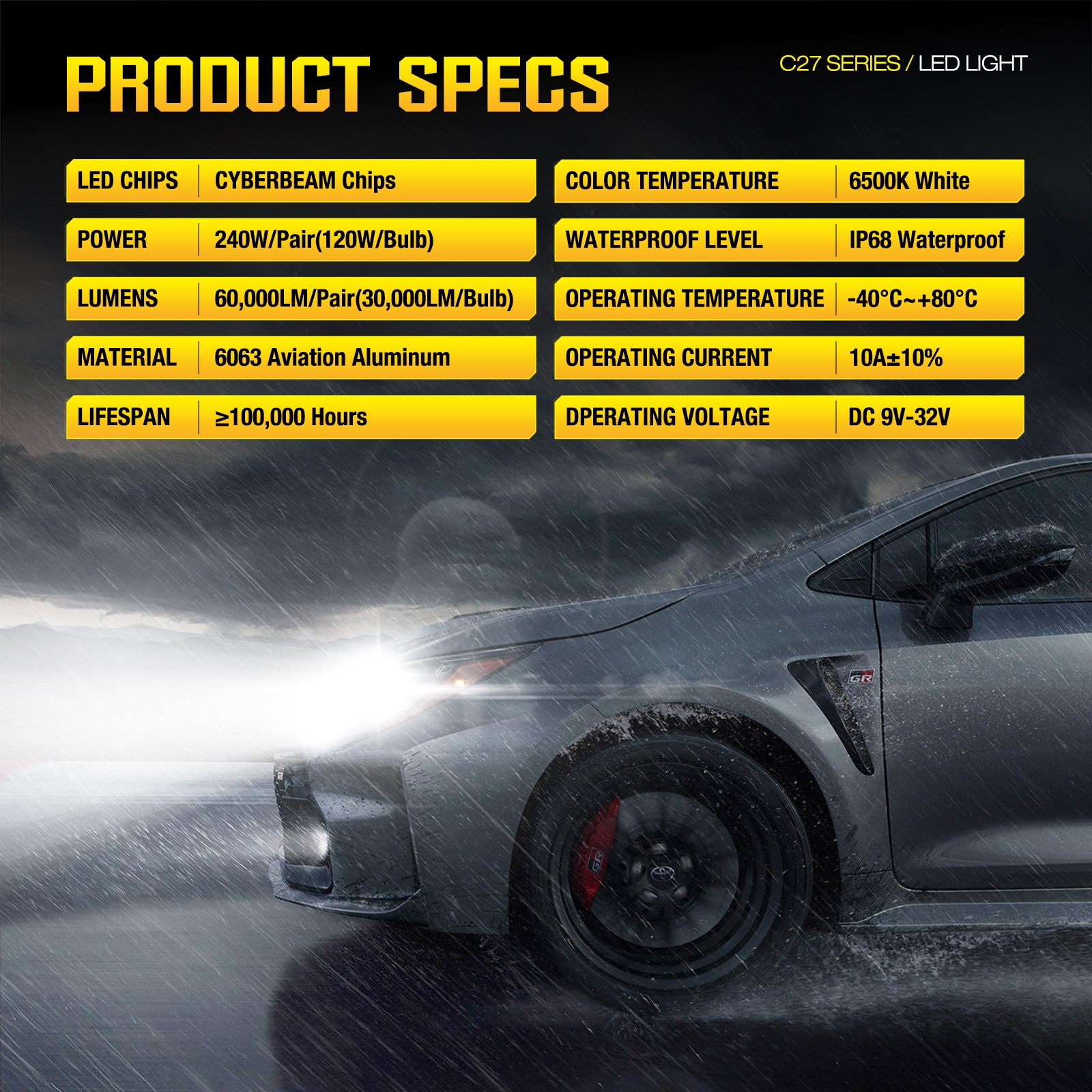 NOEIFEVO 9005 9006 LED-Scheinwerfer, 60.000 Lumen, 240W, 6500K Weiß, IP68 Wasserdicht, 100.000 Stunden Lebensdauer, Abblend- und Fernlicht