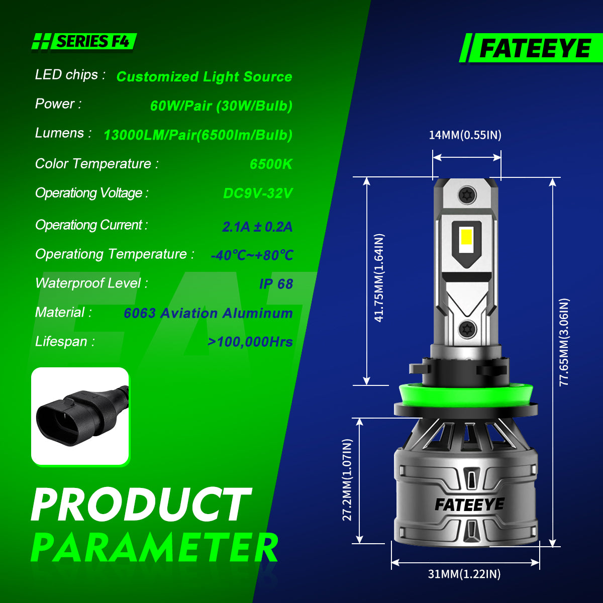 2 Stück 60W 13000 Lumen Auto Scheinwerferlampe, H7 H11 9006 9005 H4  LED Lampe