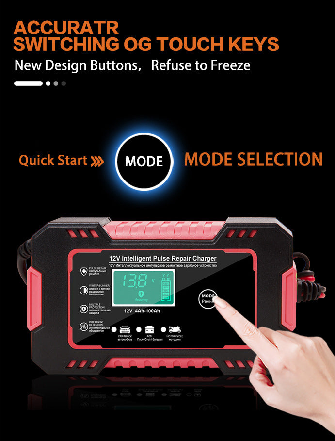 Autobatterie-Ladegerät 12V 6A, Impuls-Reparatur-Ladegerät mit LCD-Touchscreen, für alle 12V Blei-Säure-Batterien und Startbatterien