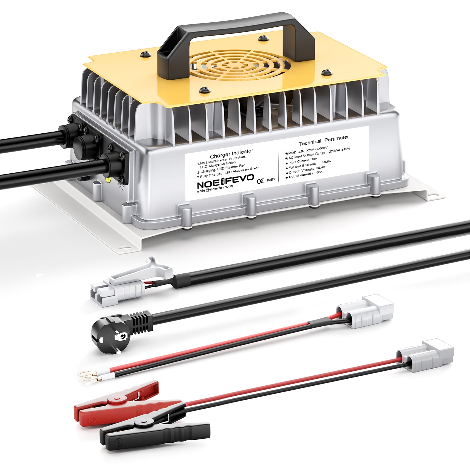 NOEIFEVO 58.4V 50A LiFePO4 Akku Ladegerät für 51.2V(48V) 16S LiFePO4 Batterie, wasserdicht, 0V BMS Aktiviert