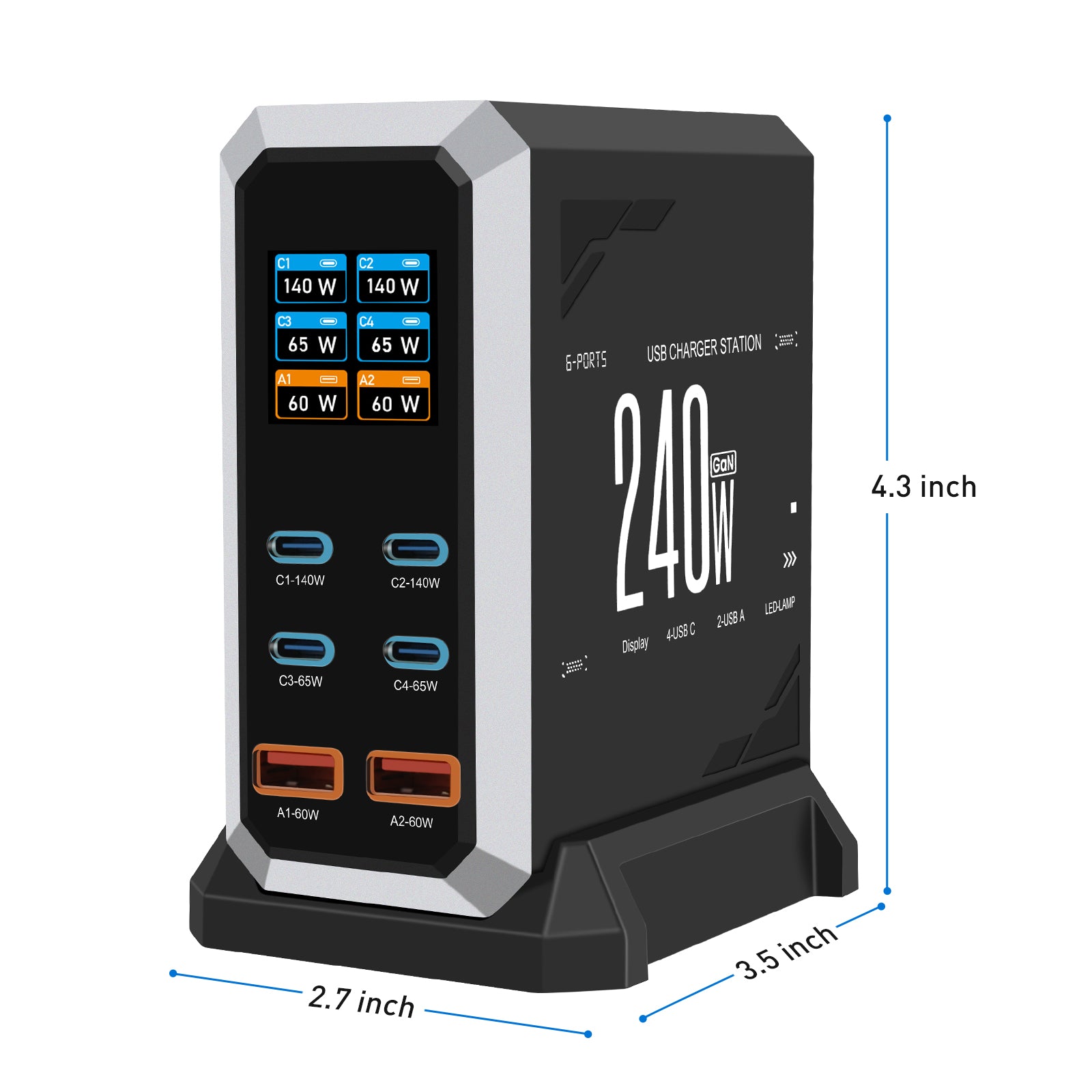 NOEIFEVO 240W USB-Ladestation mit 6 Anschlüssen, PD3.1 140W USB Typ-C & PPS/PD USB Typ-A Ladegerät – Desktop-Schnellladestation kompatibel mit MacBook, Laptops, Tablets, iPhone, Samsung Smartphones