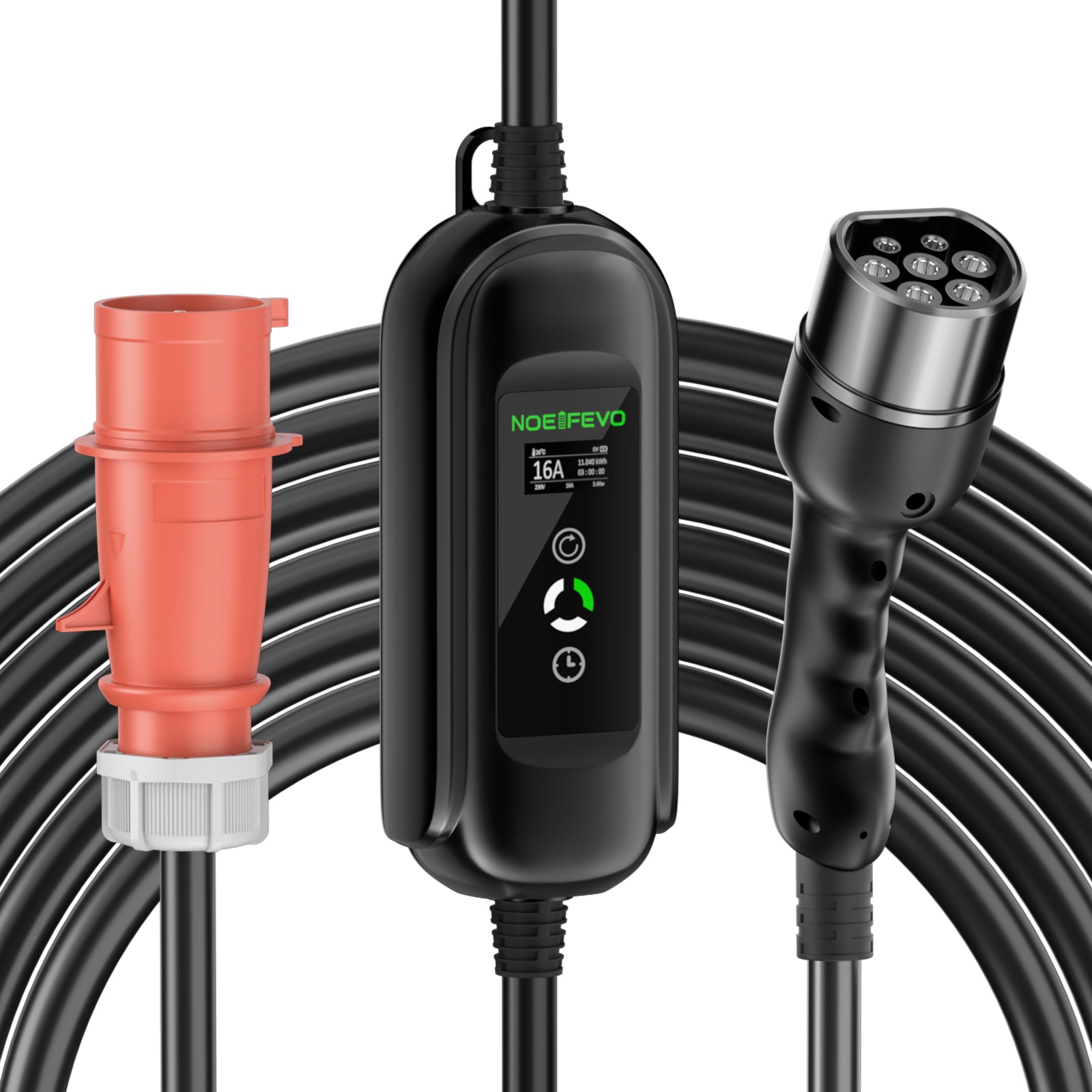 Noeifevo Typ2 Mobile EV Wallbox, 11KW 3-phasig CEE16A Einstellbarer Ladeleistung EV Ladegerät, 5m/10m/15m EV Ladekabel für Model Y/3, ID.3/4/5, MG4, EX30, e-up, e-tron, Zoe und andere EV