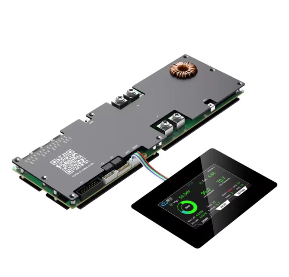 Batterie-BMS mit 4,3-Zoll-Display, intelligentes aktives BMS 8S–16S 200A 24V–48V Li-Ion/LiFePO4/LTO 2A Batterie-Energie-Balancer mit Bluetooth, CAN/RS485