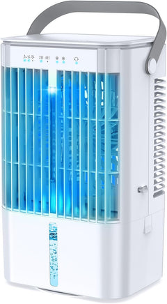 Mobile Klimaanlage 4 in 1, energiesparender Mini-Luftkühler mit großem Wassertank (1200 ml), 3-stufiger Verdunstungskühlung, 7-Farben-LED, Timer und geringer Geräuschentwicklung für Homeoffice und Schlafzimmer