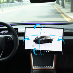 Tesla Bildschirm-Halterung 2.0 für Model 3/Y – 4-Wege Drehbar (40°), Aluminium CNC,Bildschirmhöhe bleibt unverändert , Kein Wackeln, Anti-Blendung