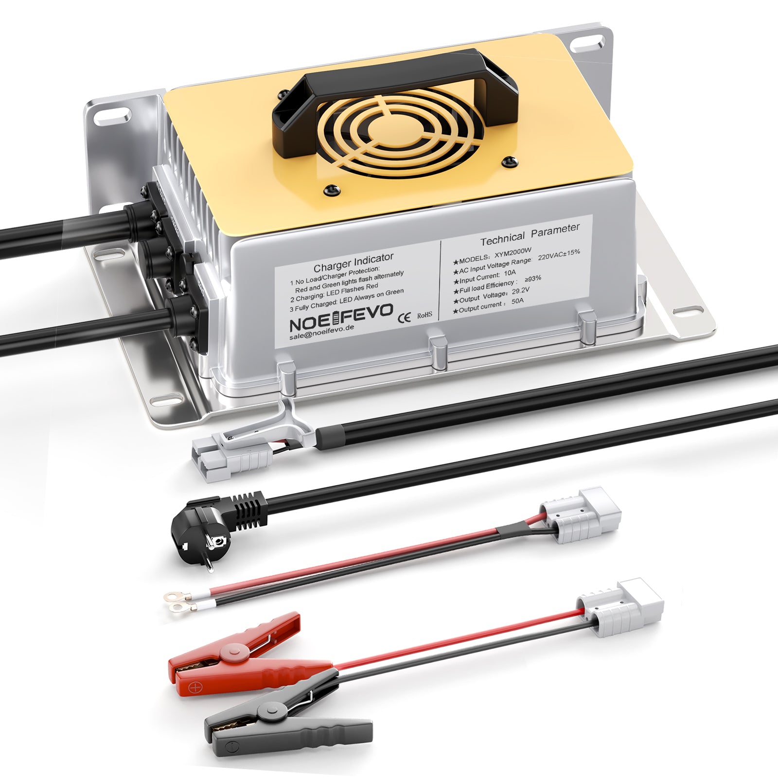 NOEIFEVO 29.2V 50A Schnell-Ladegerät für 24V 25.6V Lithium  LiFePO4 Batterie, wasserdicht, 0V BMS Aktivieren