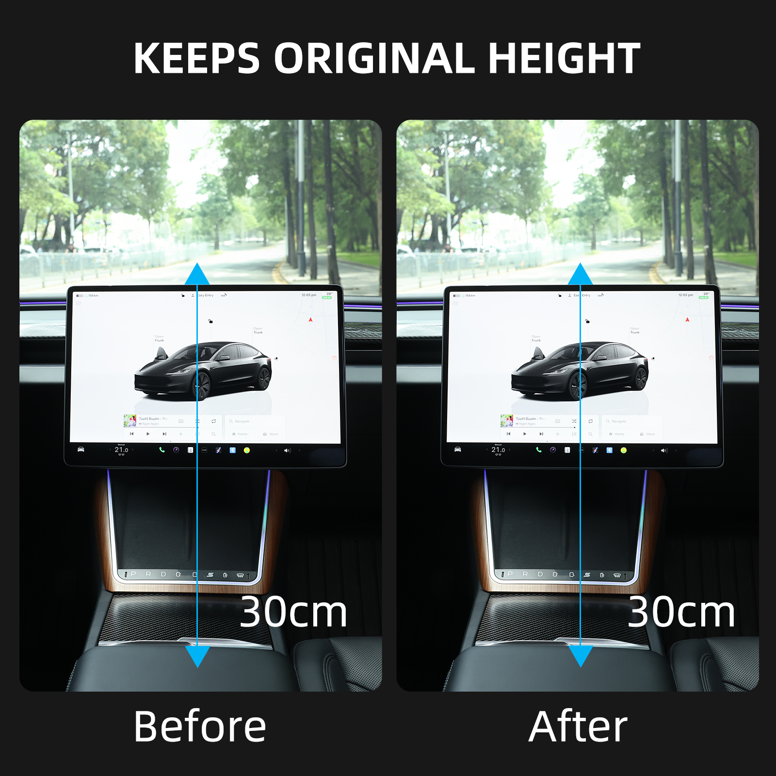 Tesla Bildschirm-Halterung 2.0 für Model 3/Y – 4-Wege Drehbar (40°), Aluminium CNC,Bildschirmhöhe bleibt unverändert , Kein Wackeln, Anti-Blendung
