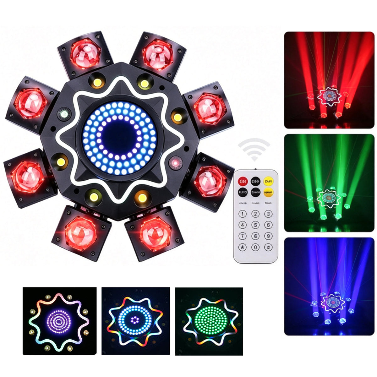 150W 8-ramenné RGB Laser Moving Head svetlo, DJ pódiové svetlo s diaľkovým ovládaním, DMX512 diskotékové svetlo na party, koncerty, bary a oslavy