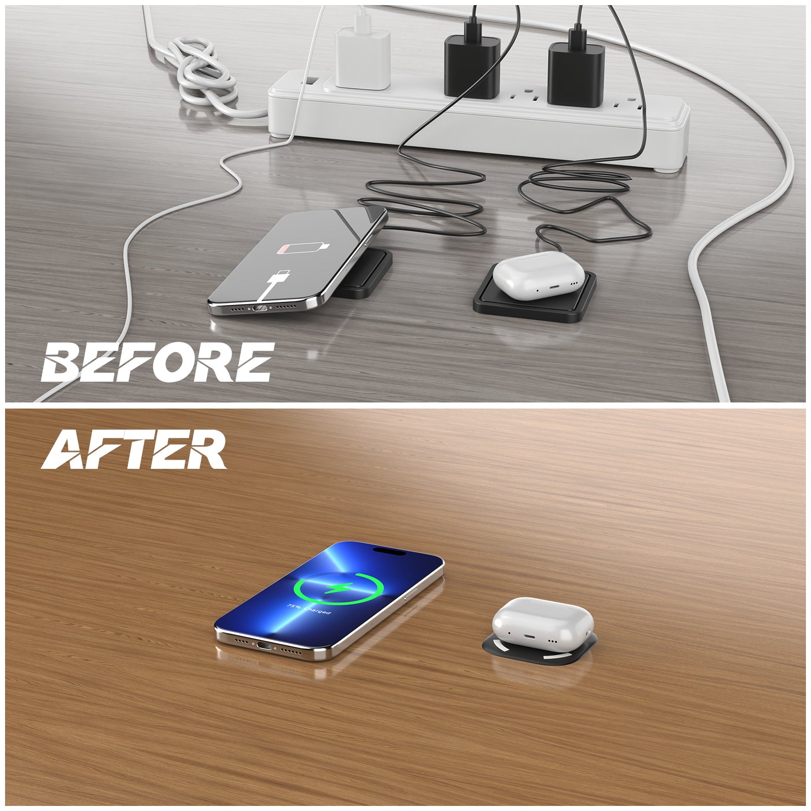 NOEIFEVO Magnetisches unsichtbares Wireless Telefon Ladegerät, 30 mm Untertisch-Ladeunterlage, Möbel Tisch Nachttisch Desktop-Ladestation für iPhone 15/14/13/12/11/Samsung/LG/Google