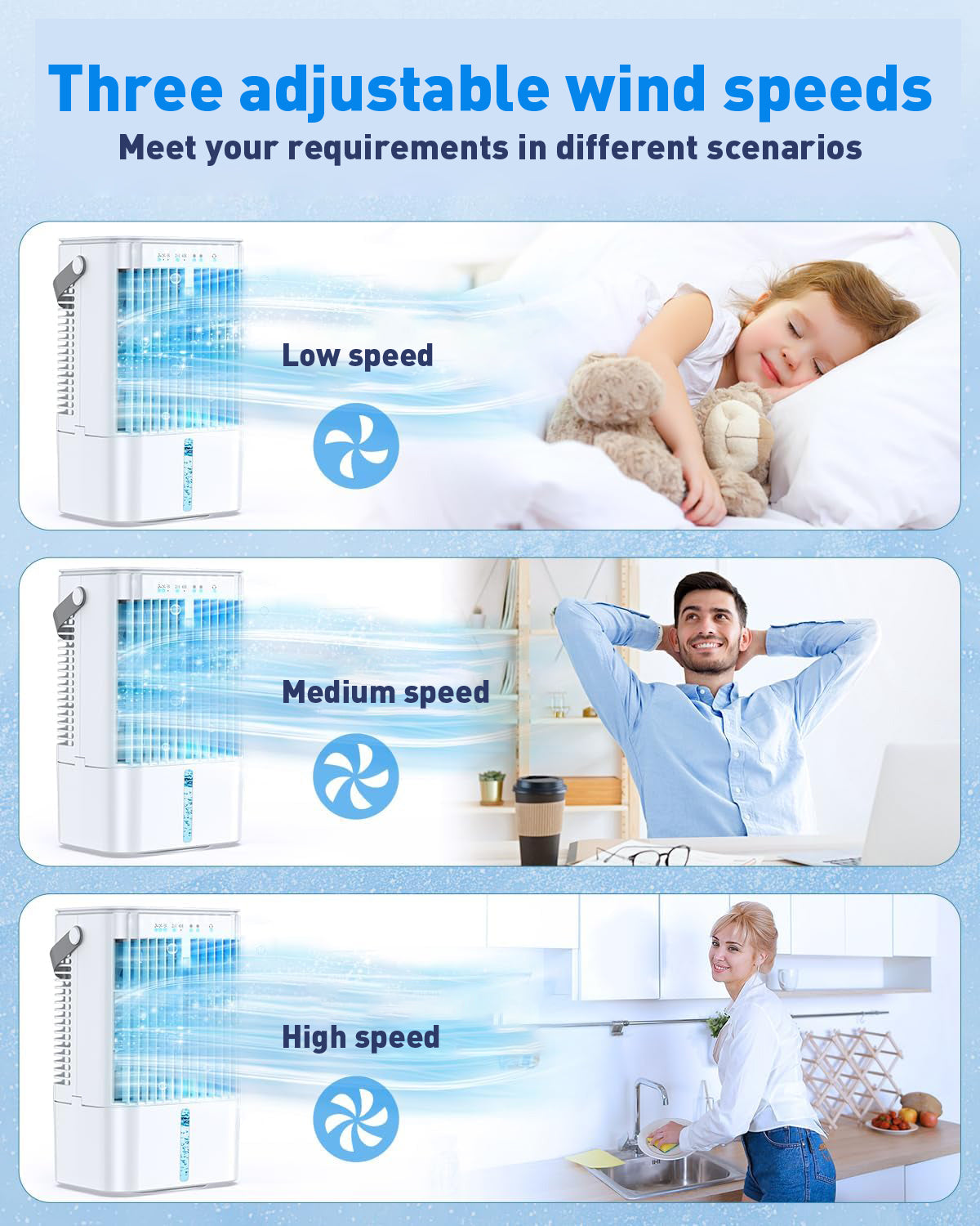 Mobile Klimaanlage 4 in 1, energiesparender Mini-Luftkühler mit großem Wassertank (1200 ml), 3-stufiger Verdunstungskühlung, 7-Farben-LED, Timer und geringer Geräuschentwicklung für Homeoffice und Schlafzimmer