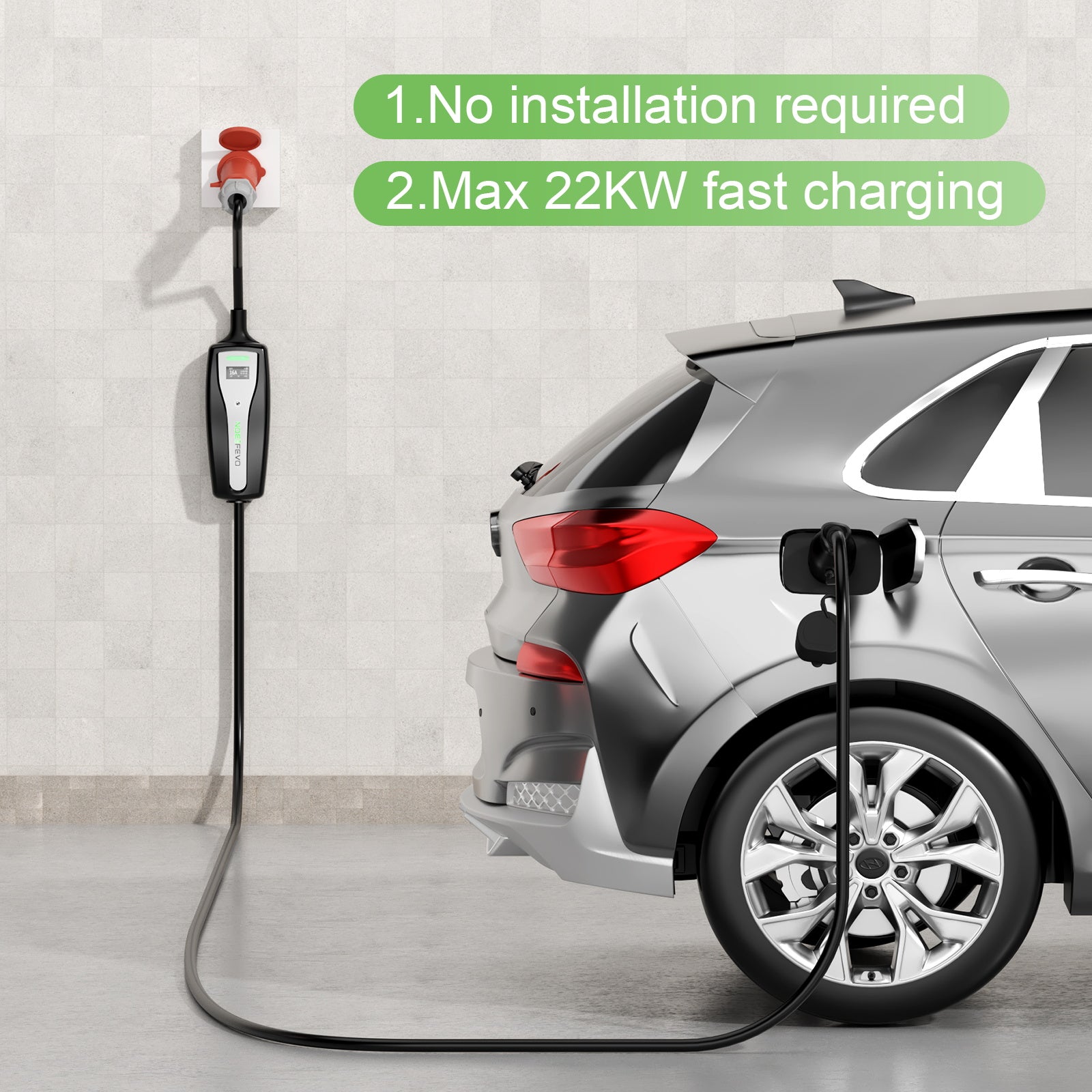 NOEIFEVO Mobile EV Wallbox 22kw 5m (1.84kW-22kW), Funktioniert mit allen Type2 E-Autos ,Ultimative EV-Ladegerät für unterwegs