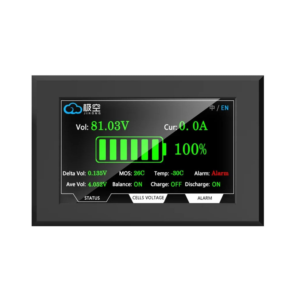 Batterie-Display 4,3-Zoll LCD-TFT-Bildschirm – Spannungs-, Strom-, SOC- und Temperaturanzeige, Touchscreen – Für Jikong BMS (88,5 × 135,9 mm)