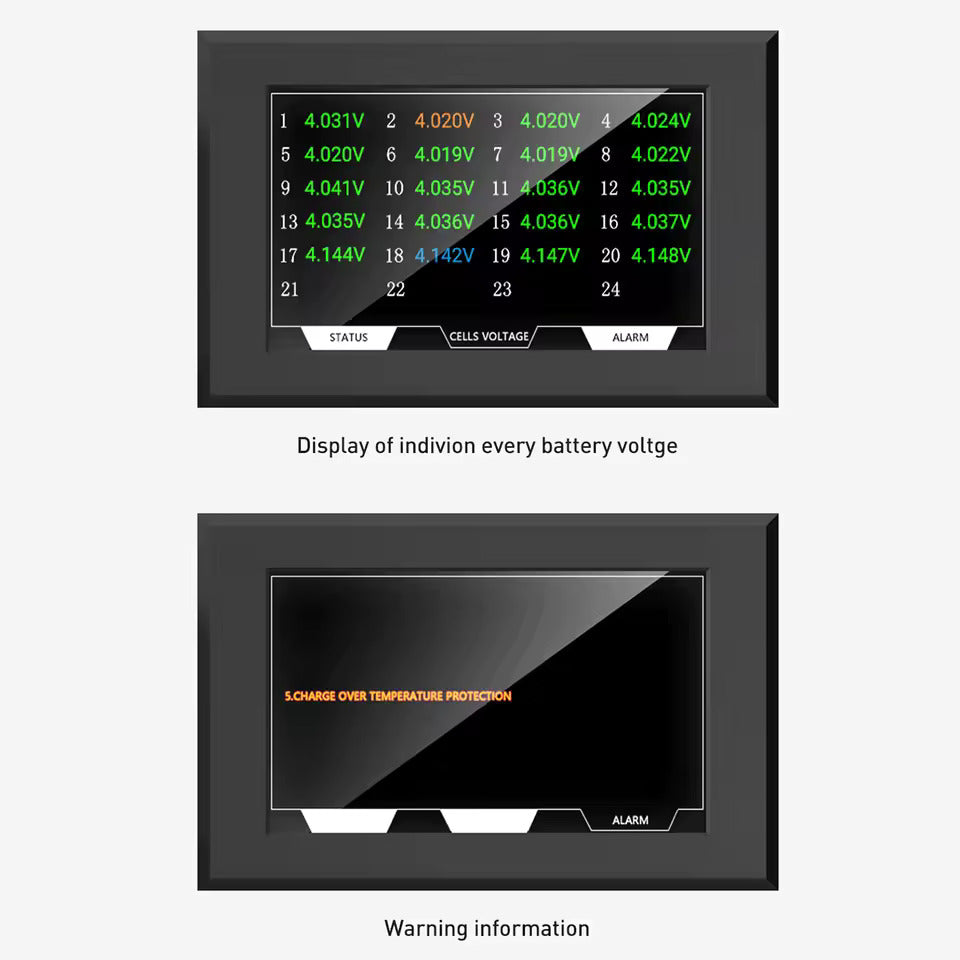 Batterie-Display 4,3-Zoll LCD-TFT-Bildschirm – Spannungs-, Strom-, SOC- und Temperaturanzeige, Touchscreen – Für Jikong BMS (88,5 × 135,9 mm)