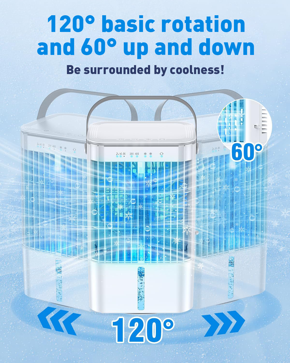 Mobile Klimaanlage 4 in 1, energiesparender Mini-Luftkühler mit großem Wassertank (1200 ml), 3-stufiger Verdunstungskühlung, 7-Farben-LED, Timer und geringer Geräuschentwicklung für Homeoffice und Schlafzimmer