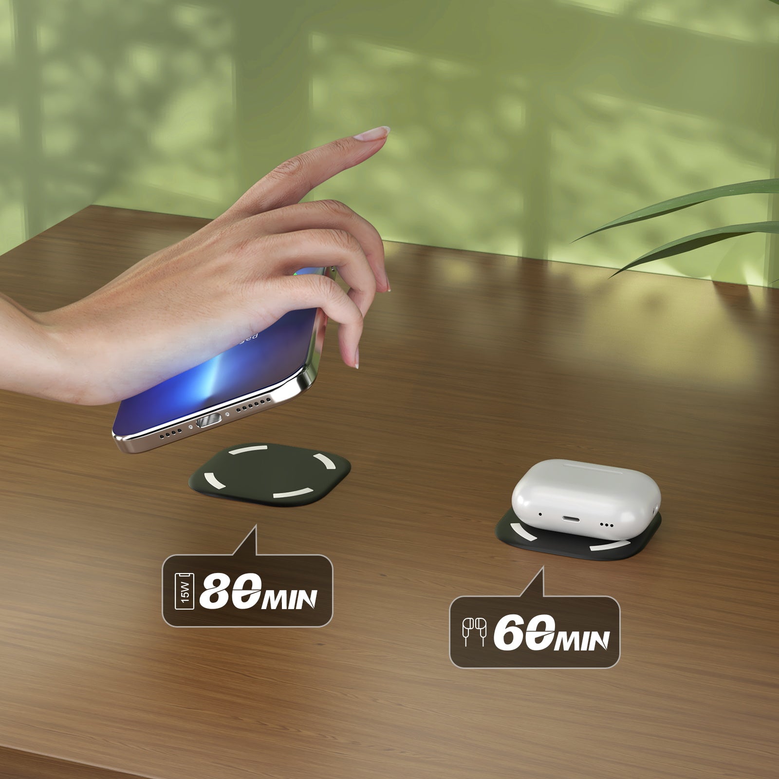 NOEIFEVO Magnetisches unsichtbares Wireless Telefon Ladegerät, 30 mm Untertisch-Ladeunterlage, Möbel Tisch Nachttisch Desktop-Ladestation für iPhone 15/14/13/12/11/Samsung/LG/Google