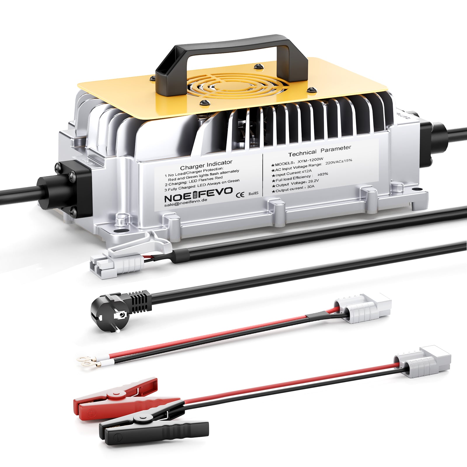 Noeifevo 29.2V 30A LiFePO4 Batterie Ladegerät für 24V 25.6V Lithium Akku, Wasserdicht, 0V BMS-Aktivierung, automatische Abschaltung