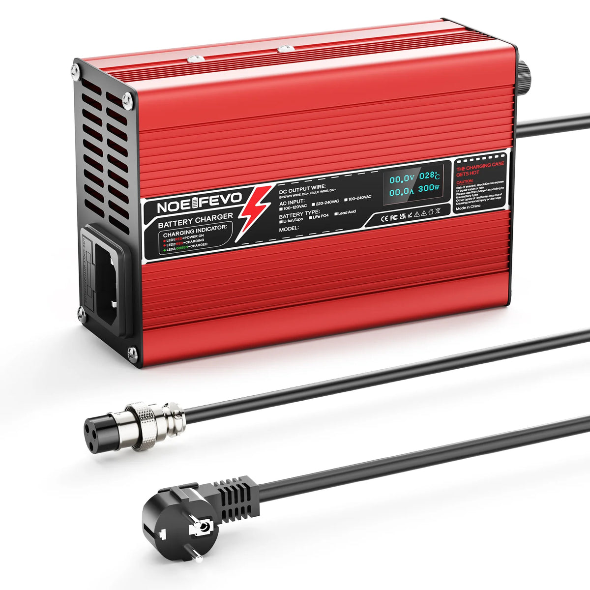 NOEIFEVO 37V 6A 10S lithiumbatterilader, udgangsspænding 42V, LED-display, til e-bike, scooter, båd og bil