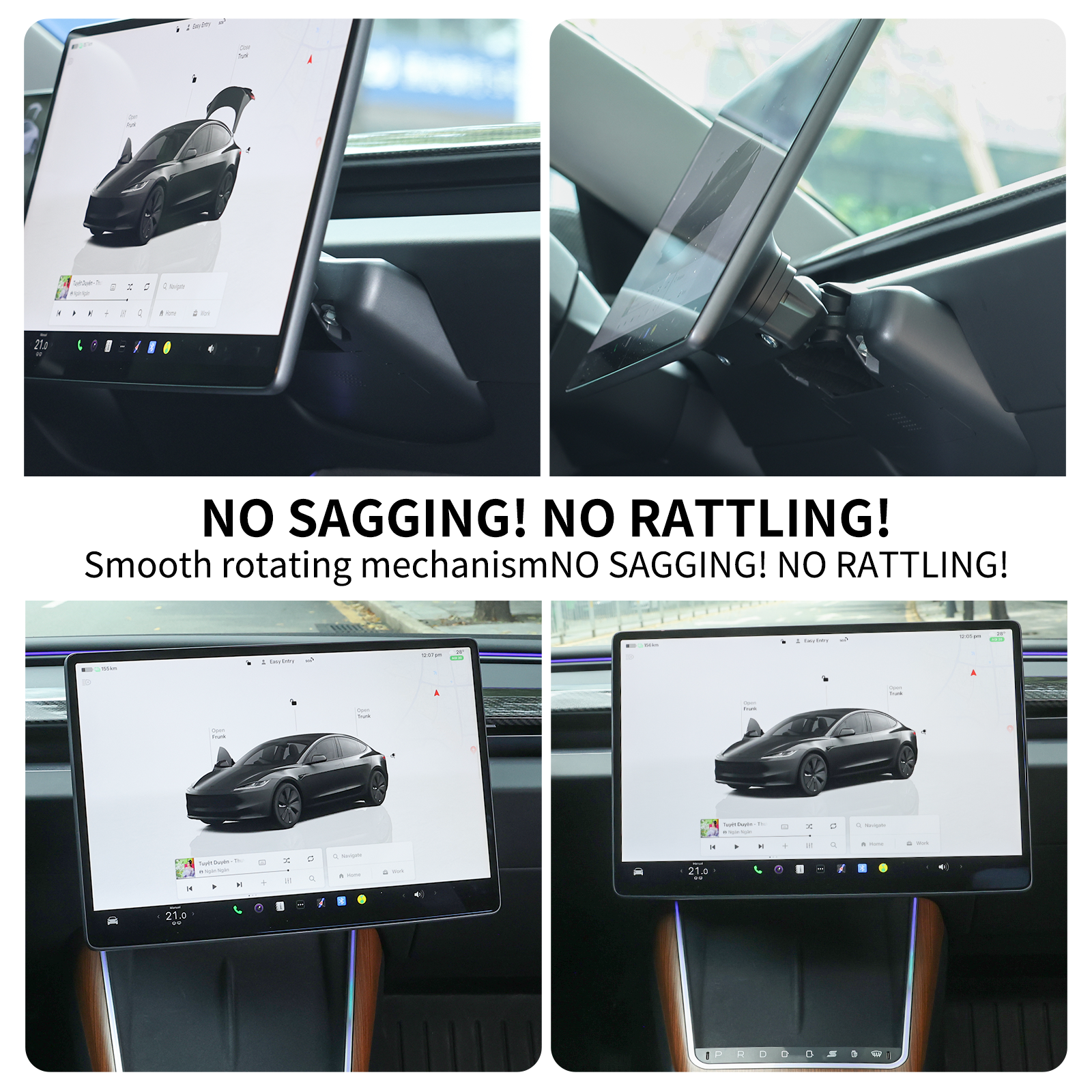 Tesla Bildschirm-Halterung 2.0 für Model 3/Y – 4-Wege Drehbar (40°), Aluminium CNC,Bildschirmhöhe bleibt unverändert , Kein Wackeln, Anti-Blendung