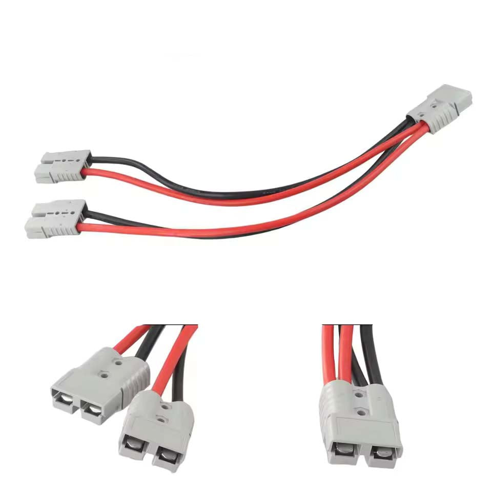 Anderson 50A 1 auf 2 Splitter Y-Typ Adapter, Anderson Stecker Kupferstecker, 8AWG Spezifikation 30cm Kabel, Maximalstrom 50 Ampere, Geeignet für Gabelstapler, Stapler und andere Fahrzeuge